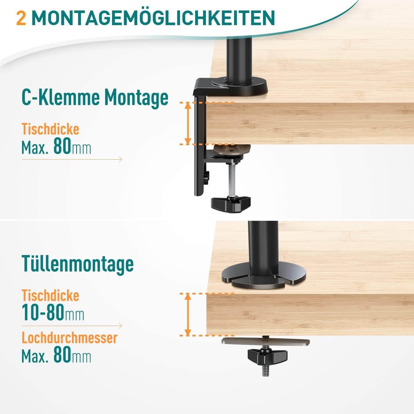 ELIVED Monitor Halterung 3 Monitore für 13-27 Zoll Bildschirme bis zu 8kg mit VESA 75/100, Monitor Arm EV006-DE