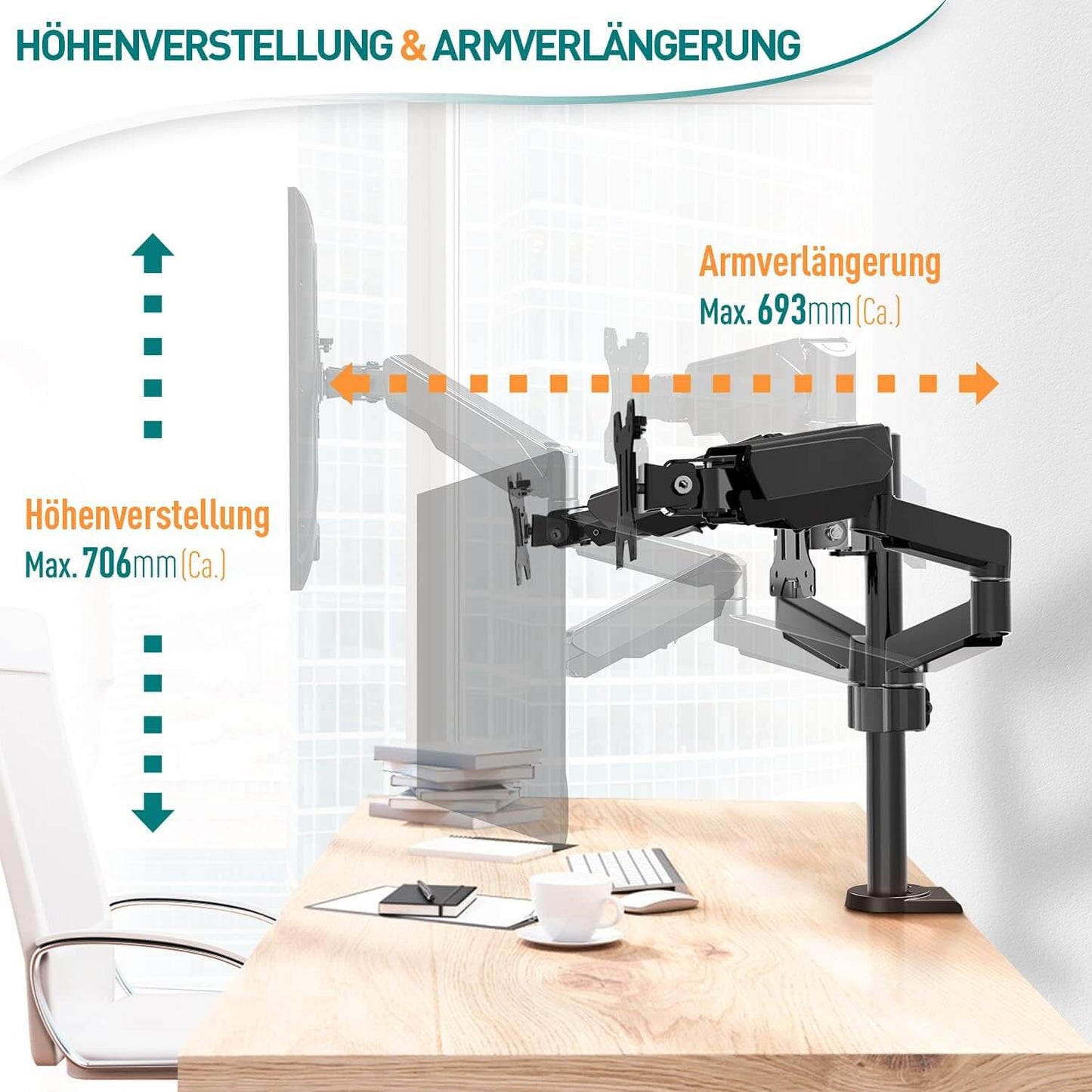 ELIVED Monitor Halterung 3 Monitore für 13-27 Zoll Bildschirme bis zu 8kg mit VESA 75/100, Monitor Arm EV006-DE