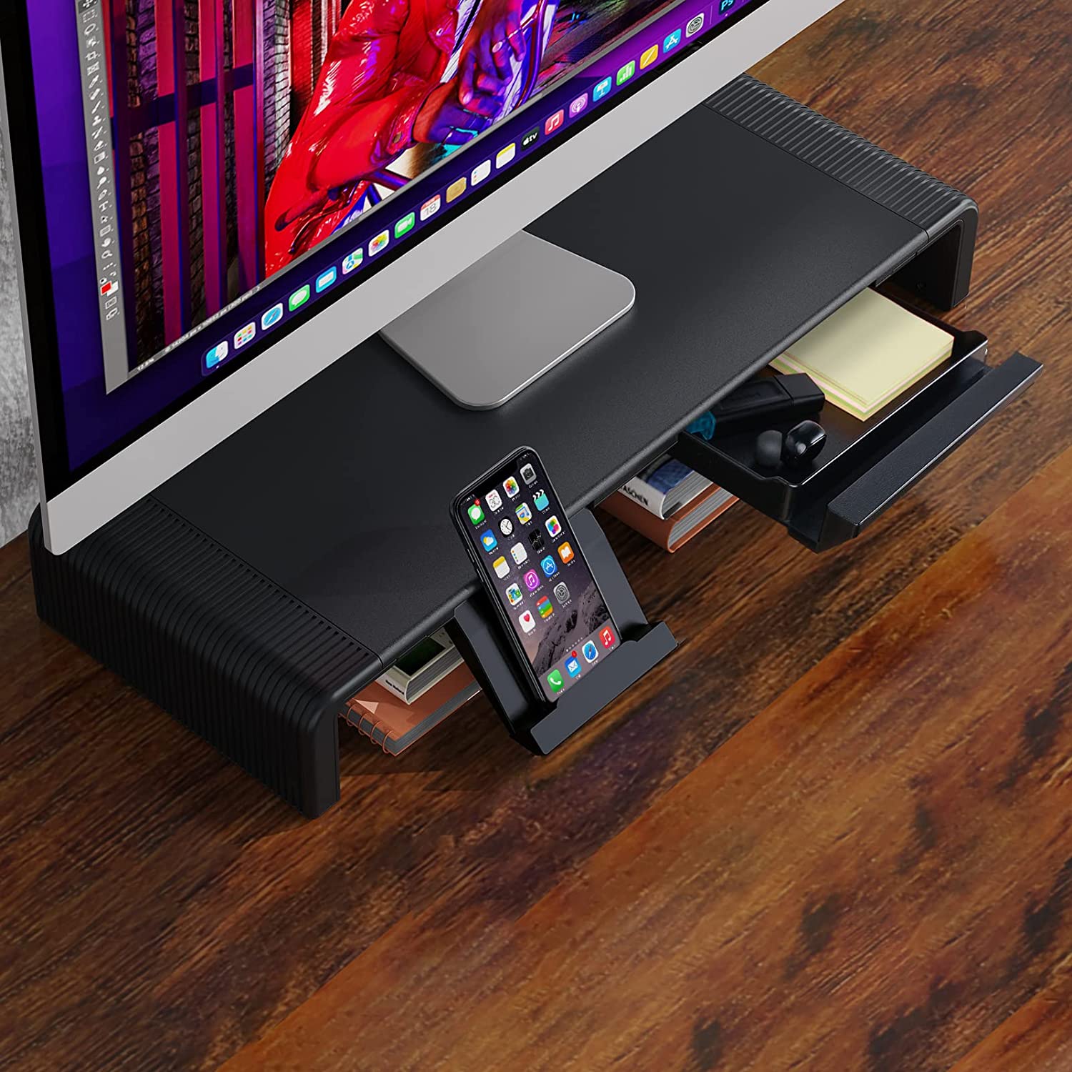 large monitor stand riser declutters your desk