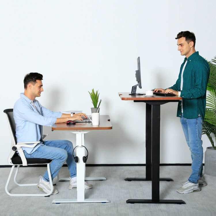 Walnut Top height adjustable sit to stand desk free to sit or stand