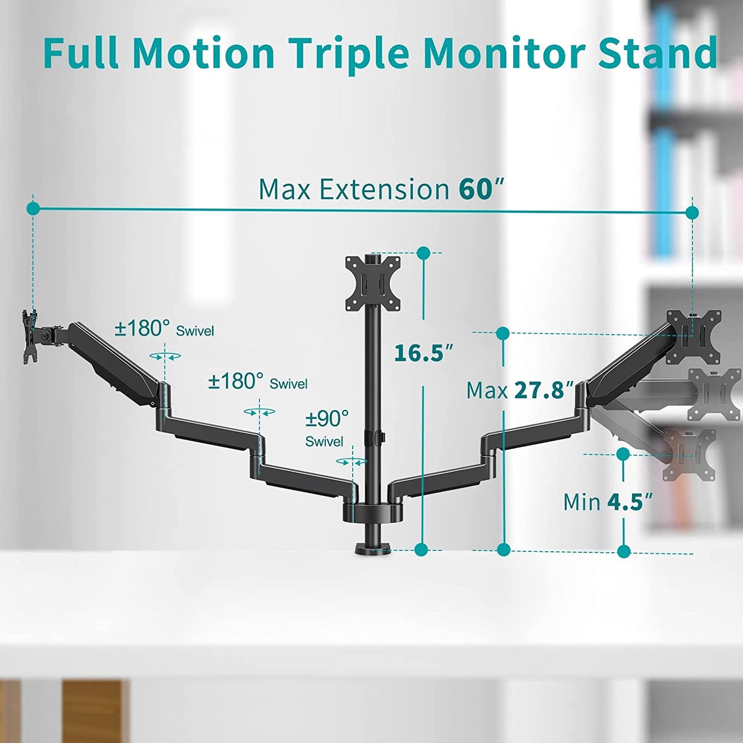 fully adjustable triple monitor stand