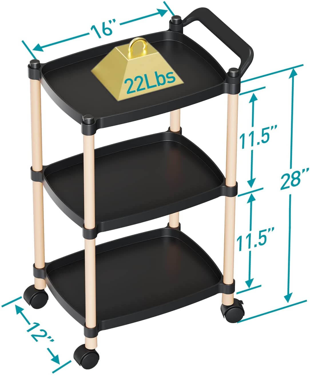 3 Tier Rolling Cart with Handle
