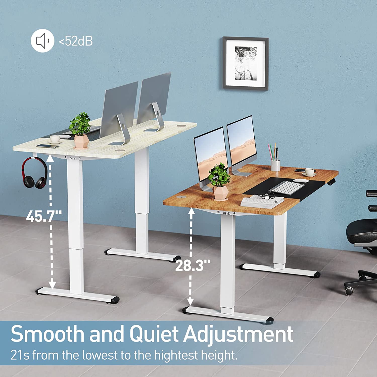 Deep Oak + Black adjustable standing desk