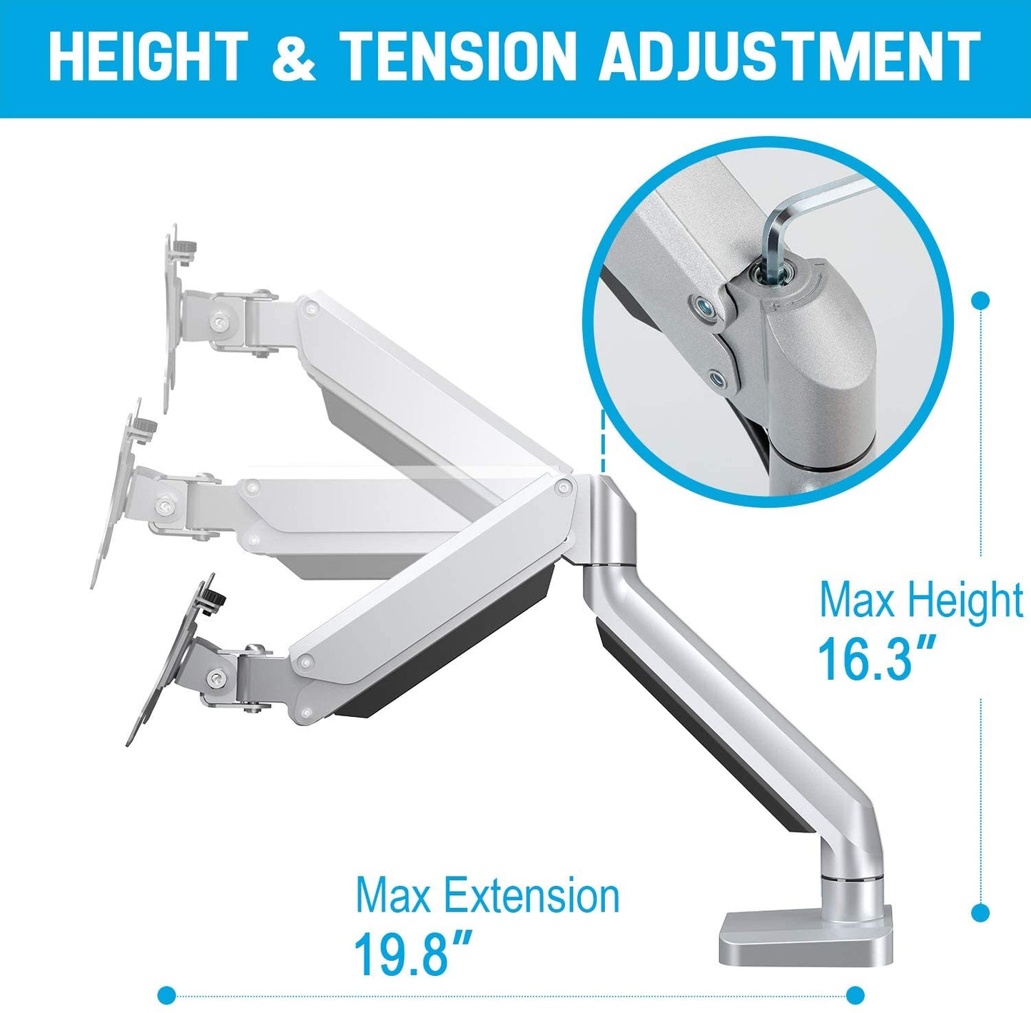 Single Arm height adjustable monitor arm