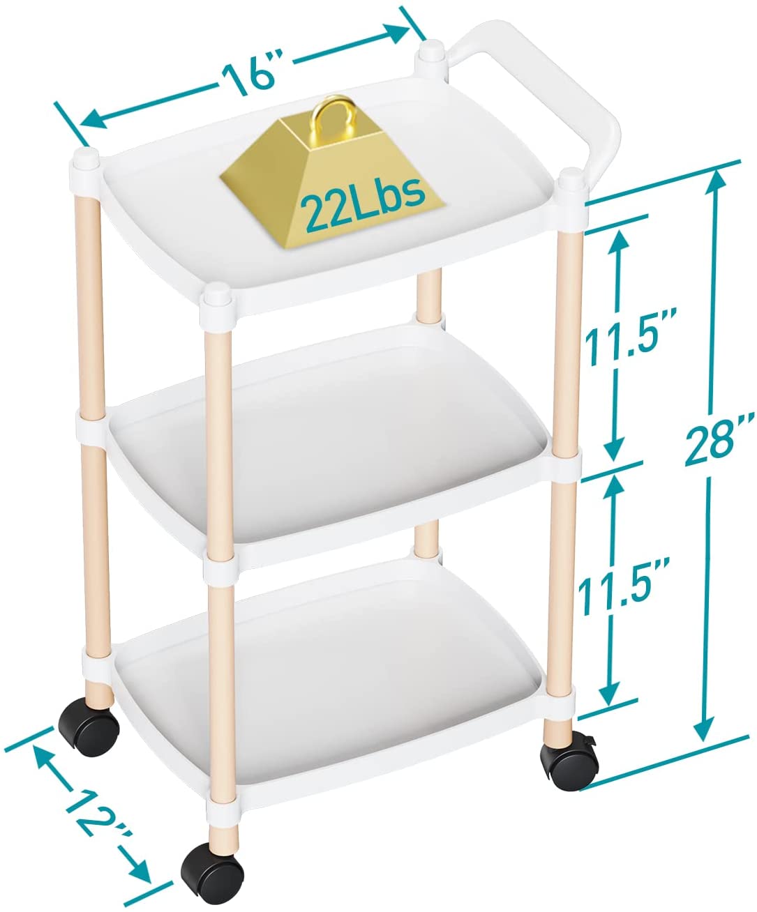 3 Tier Rolling Cart with Handle