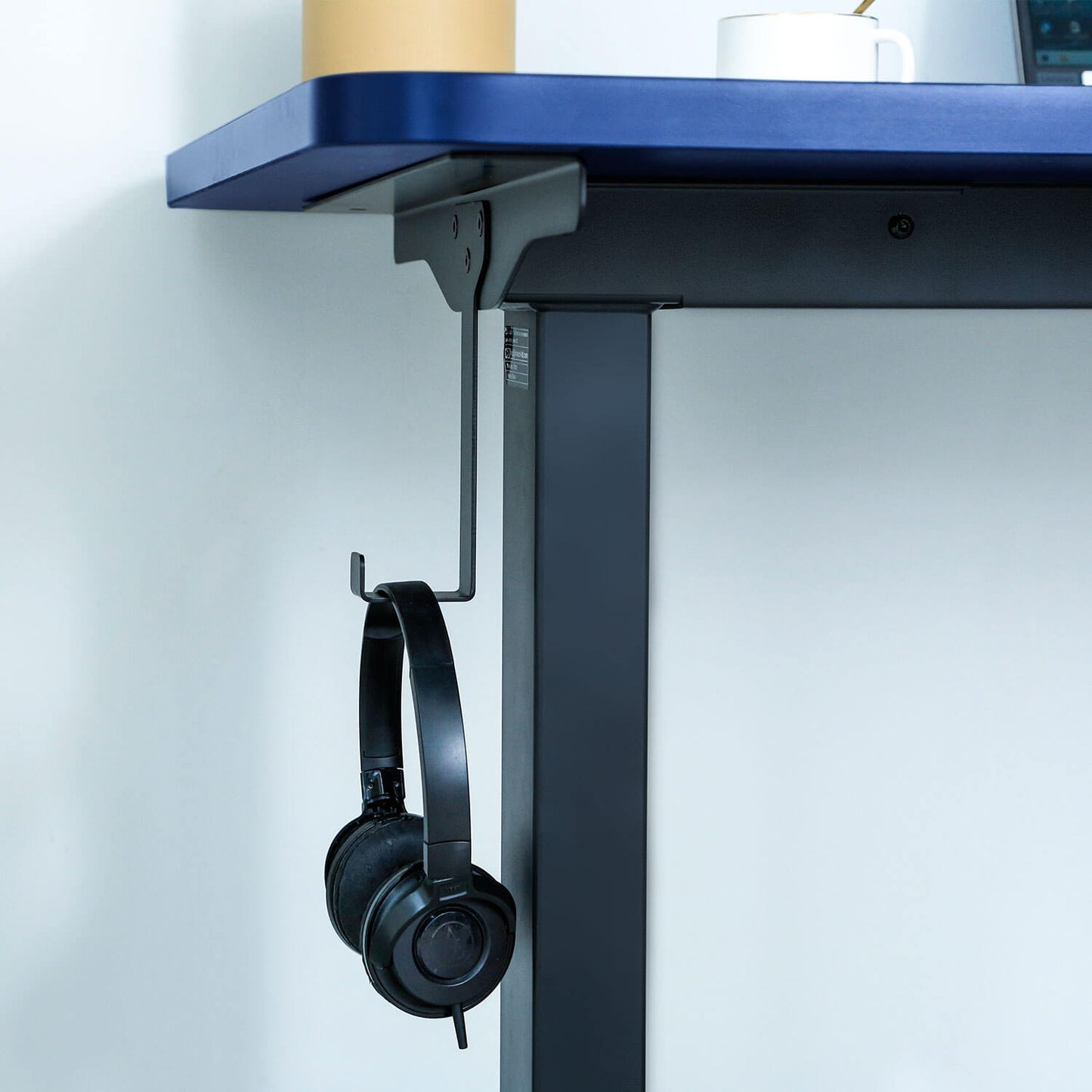 Blue Top adjustable standing desk to hang a headphone or bag