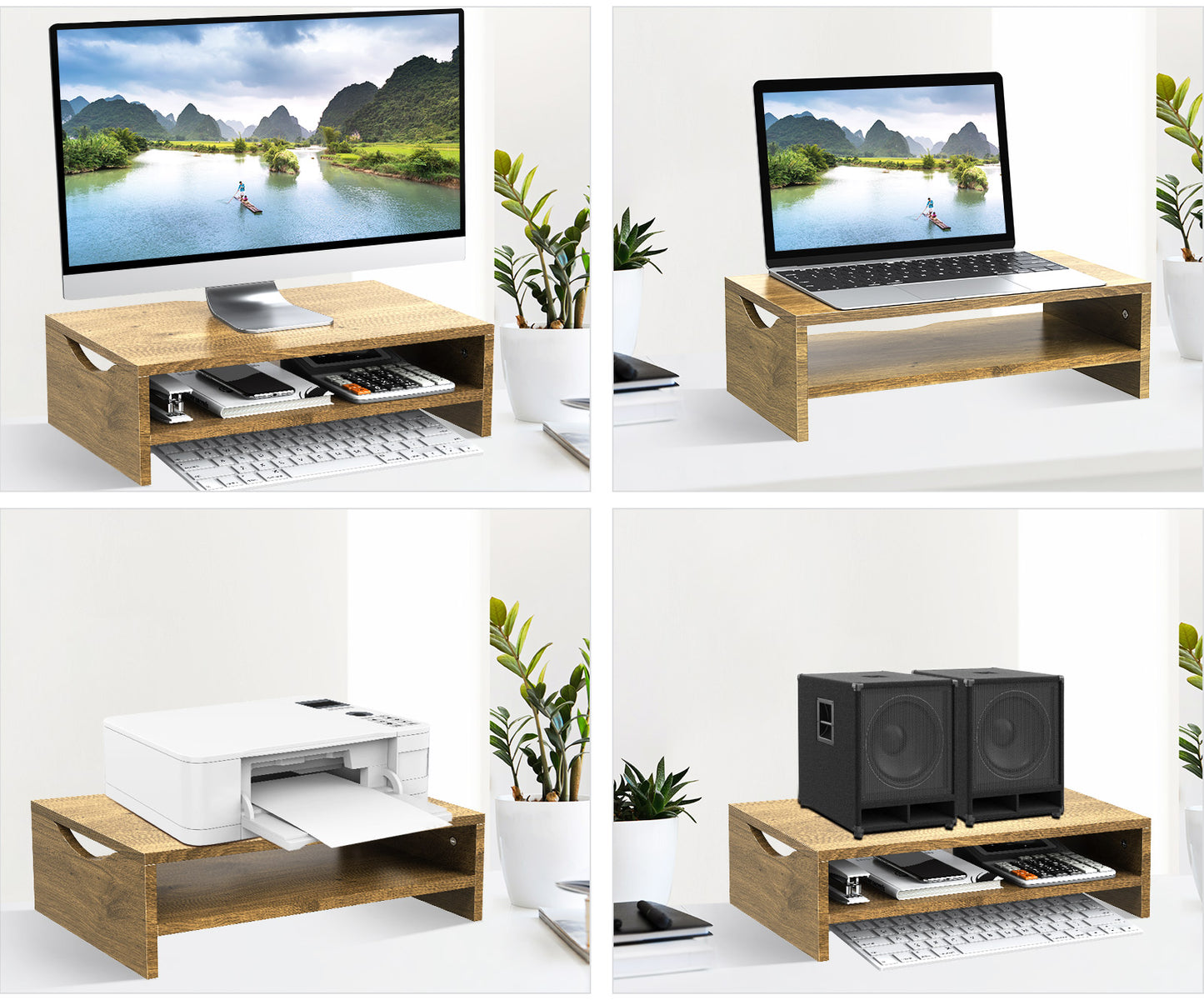 2 Tier Wooden Monitor Riser with Storage