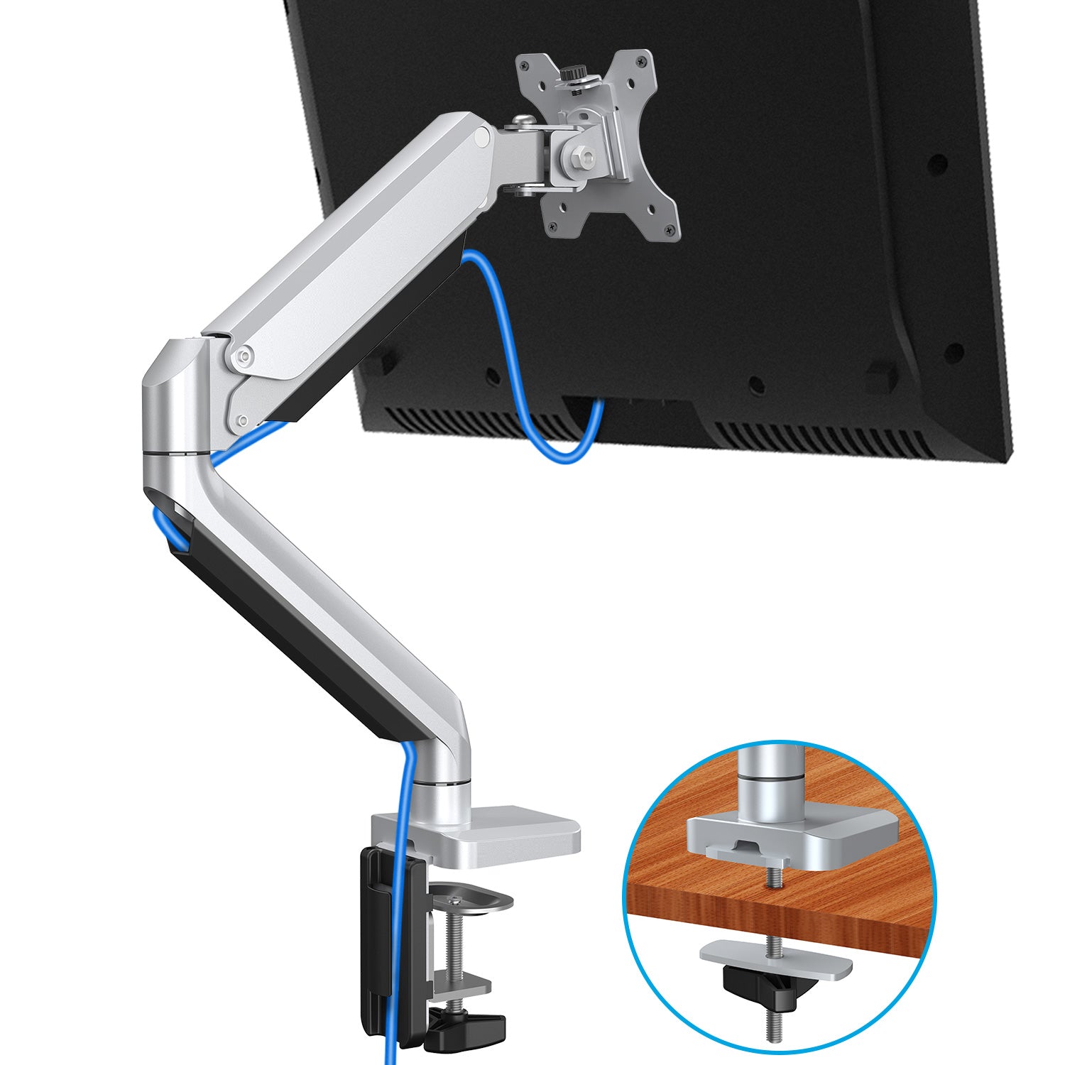 Dual Monitor Desk Mount, Cast Aluminum, Height Adjustable Monitor Stand, Articulating Gas Spring Monitor Arm - Fits 2 Computer Screens Up to 32 inch