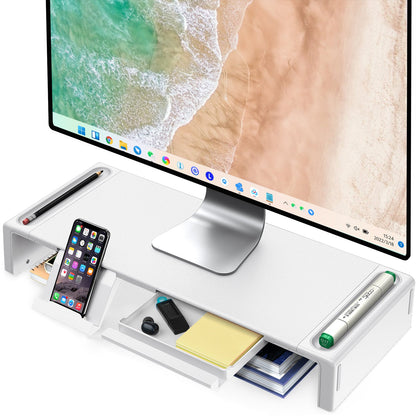 white Foldable Monitor Stand with pen slot 