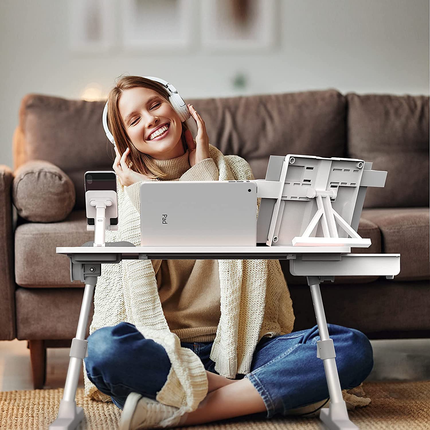 Gray laptop bed table for home office