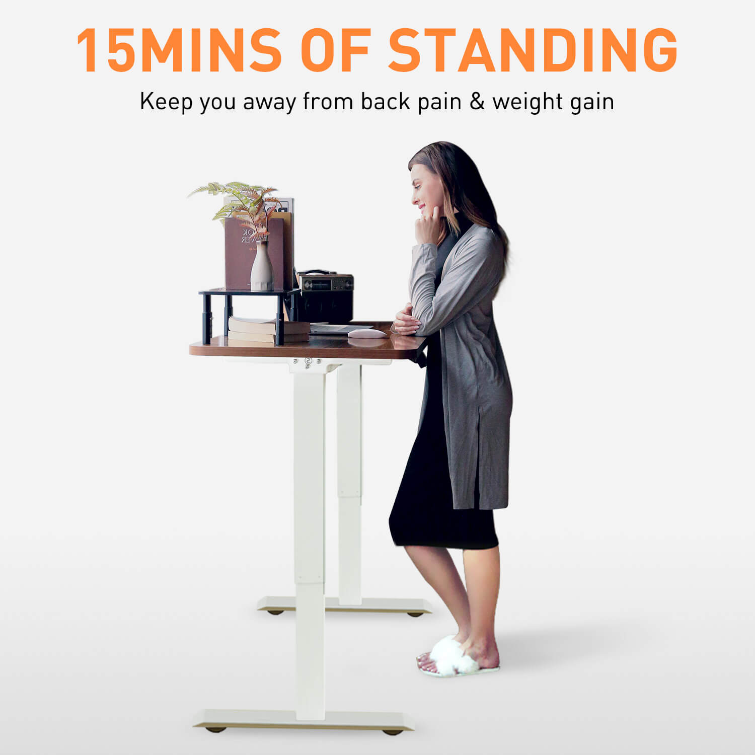 Walnut standing while at work to reduce back or neck pain