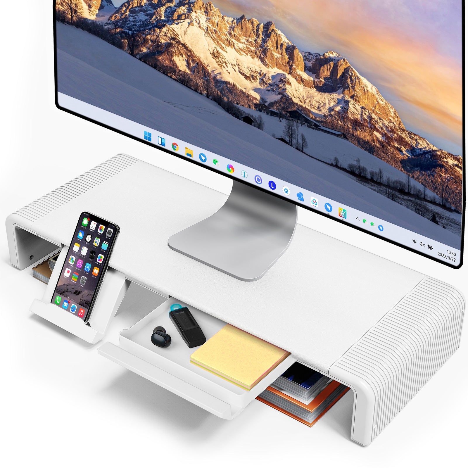 White Monitor Stand with Drawer
