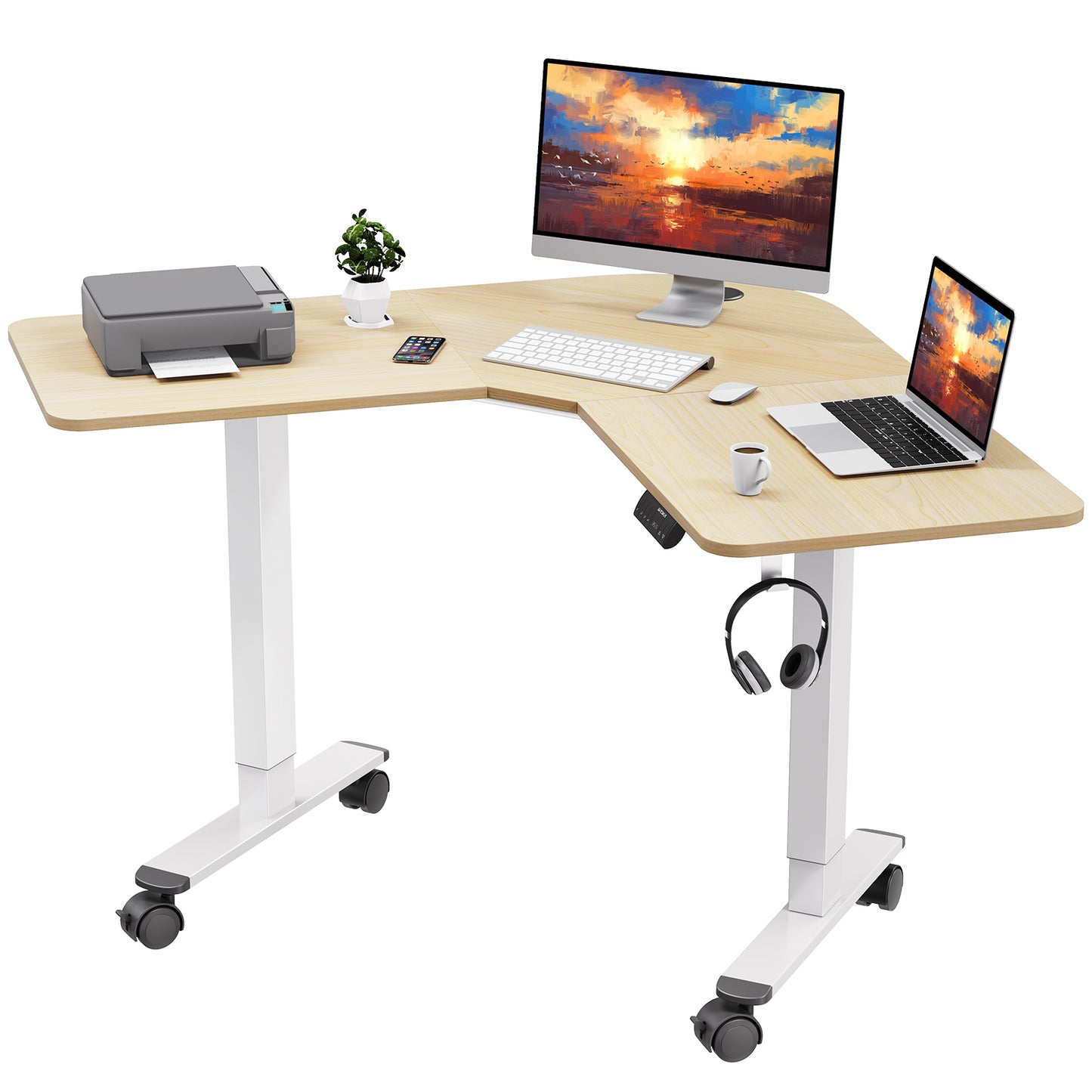 WOKA L Shaped Motorized Corner Standing Desk with Splice Board