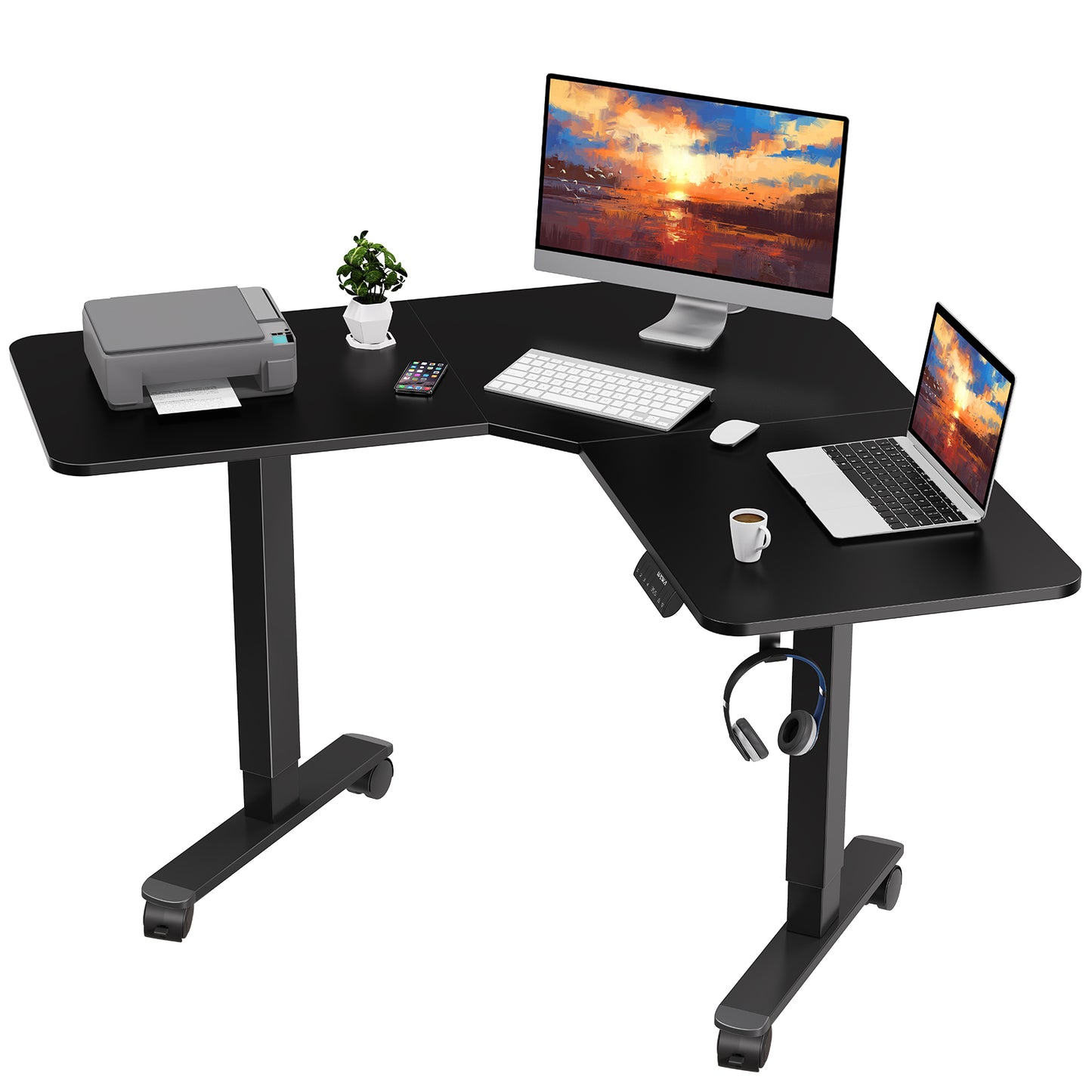 WOKA L Shaped Motorized Corner Standing Desk with Splice Board