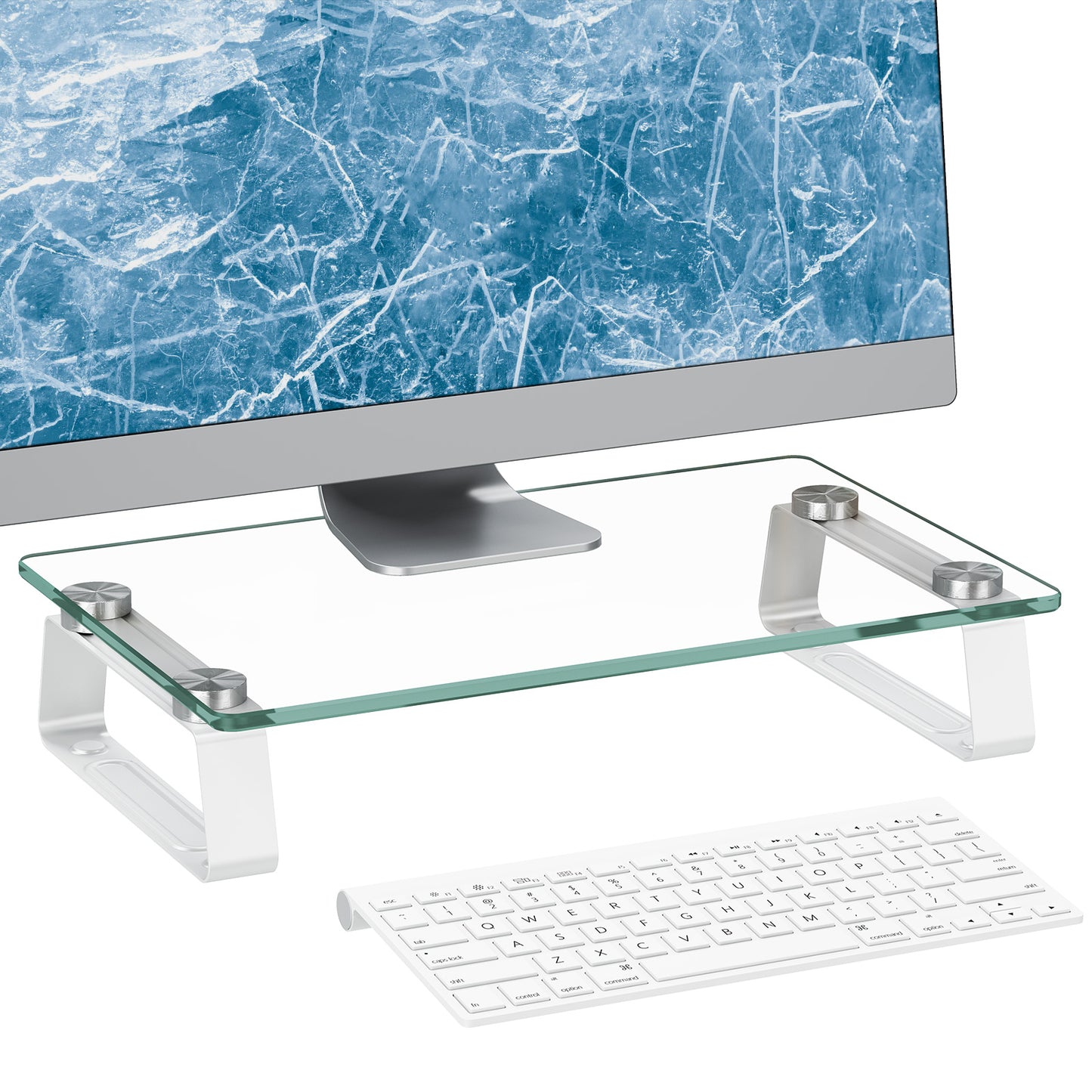Glass Monitor Riser with Aluminum Legs