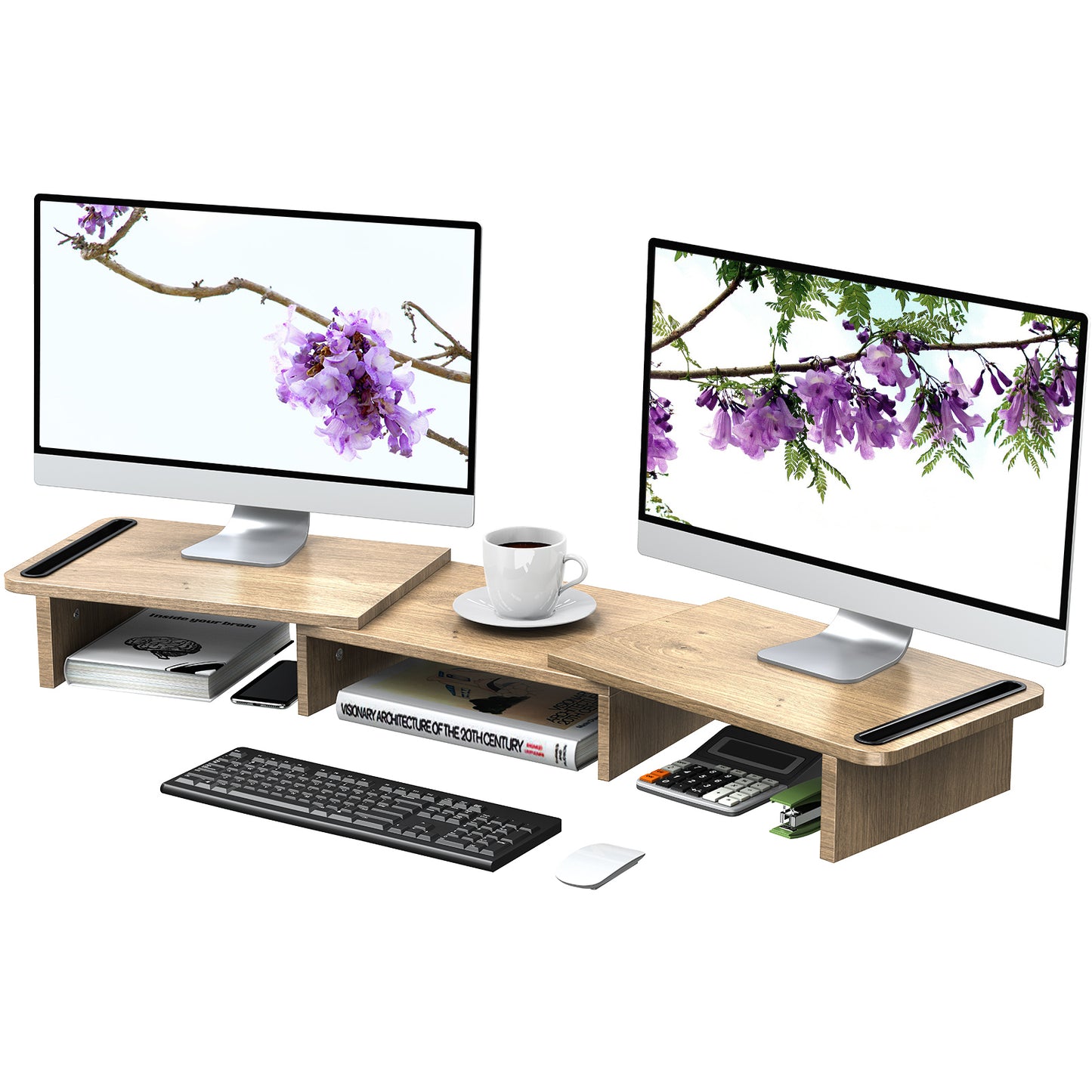 Dual Monitor Riser with 3 Shelf