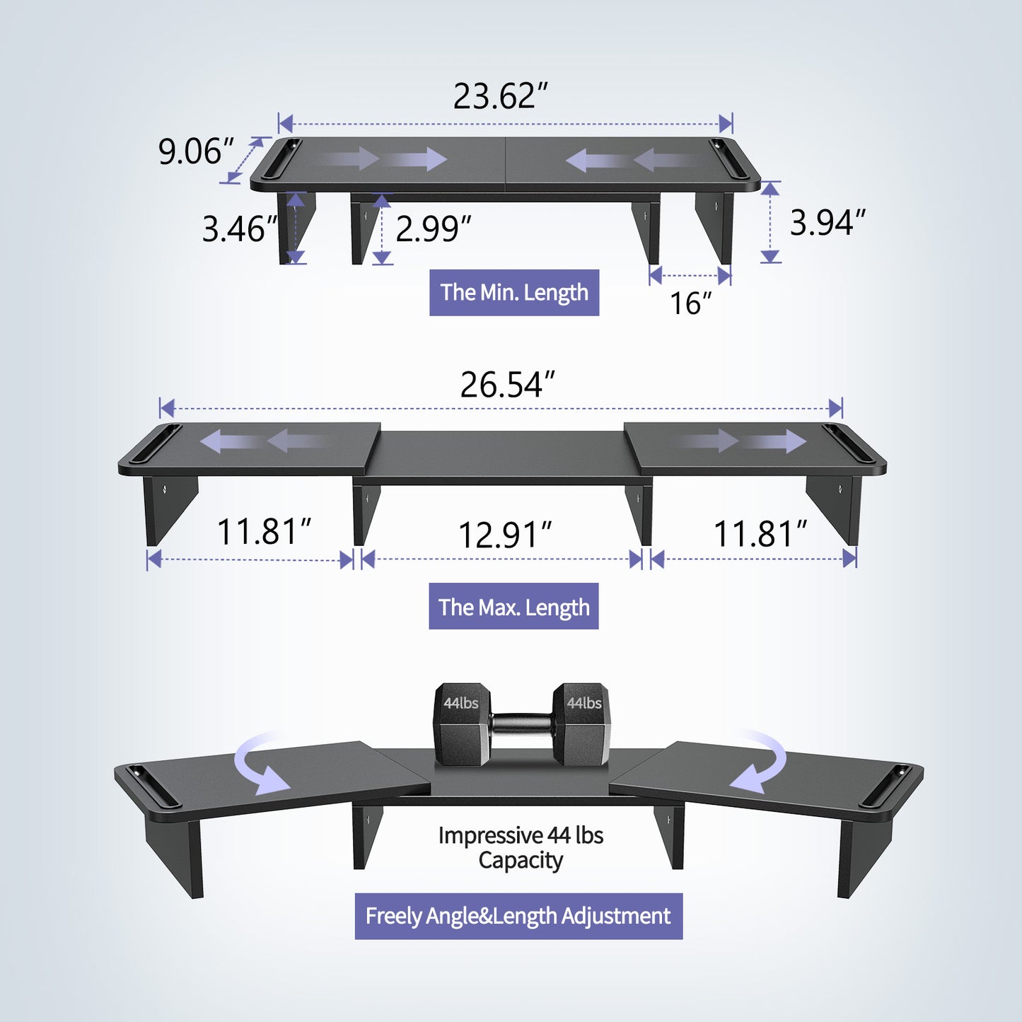 Dual Monitor Riser with 3 Shelf