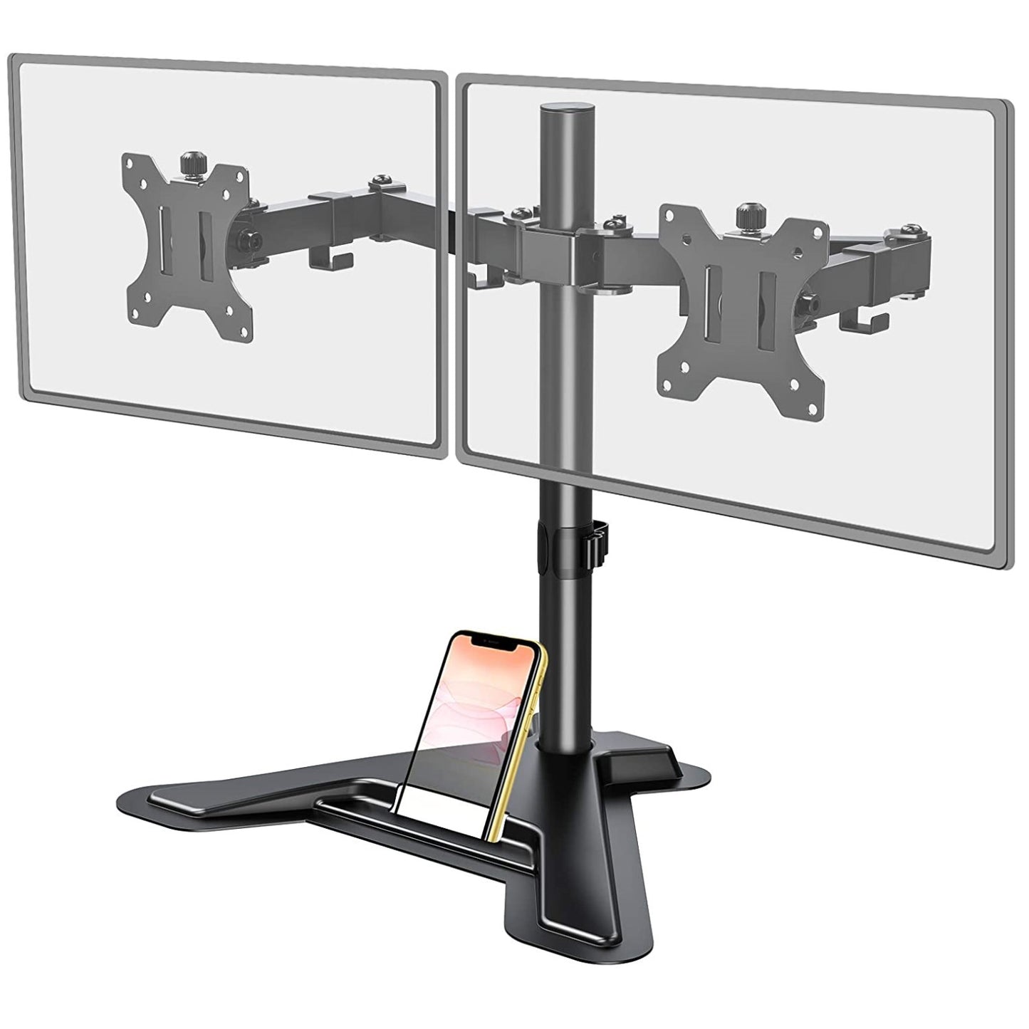 Dual Arms Height Adjustable Dual Monitor Stand with Device Groove