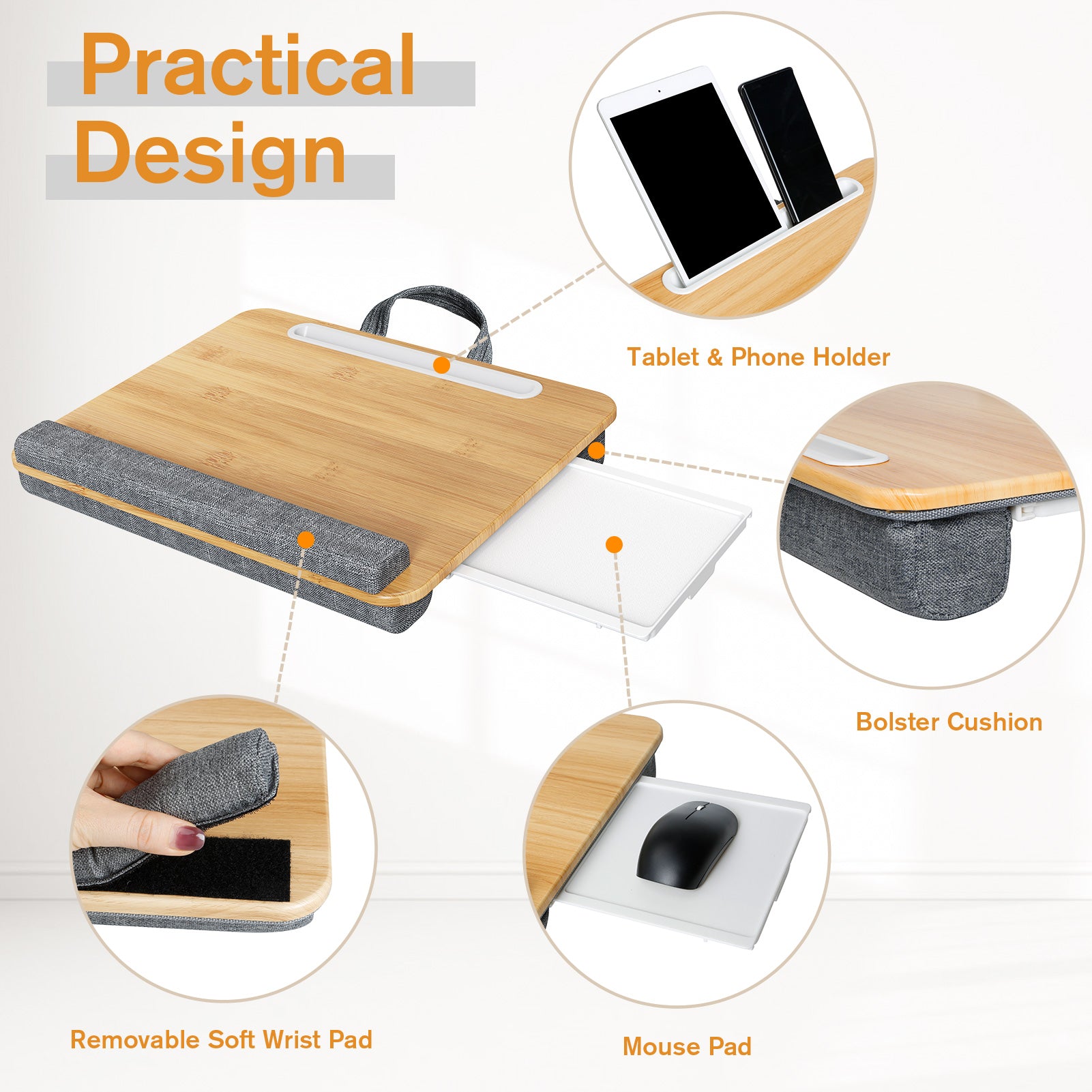 Lap Desk, Kavalan Laptop Desk with Mouse & Wrist Pad, Right & Left Handed Design