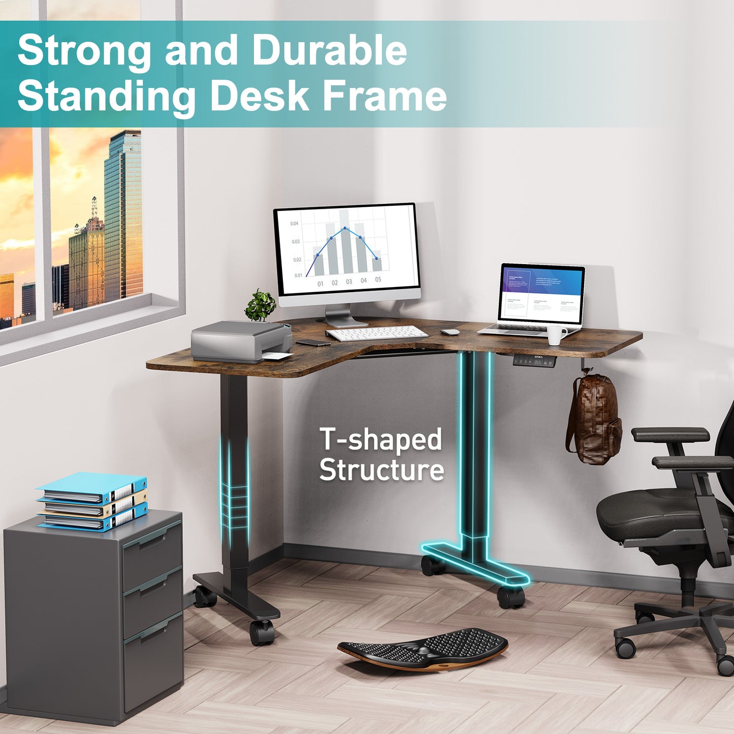 WOKA L Shaped Motorized Corner Standing Desk with Splice Board