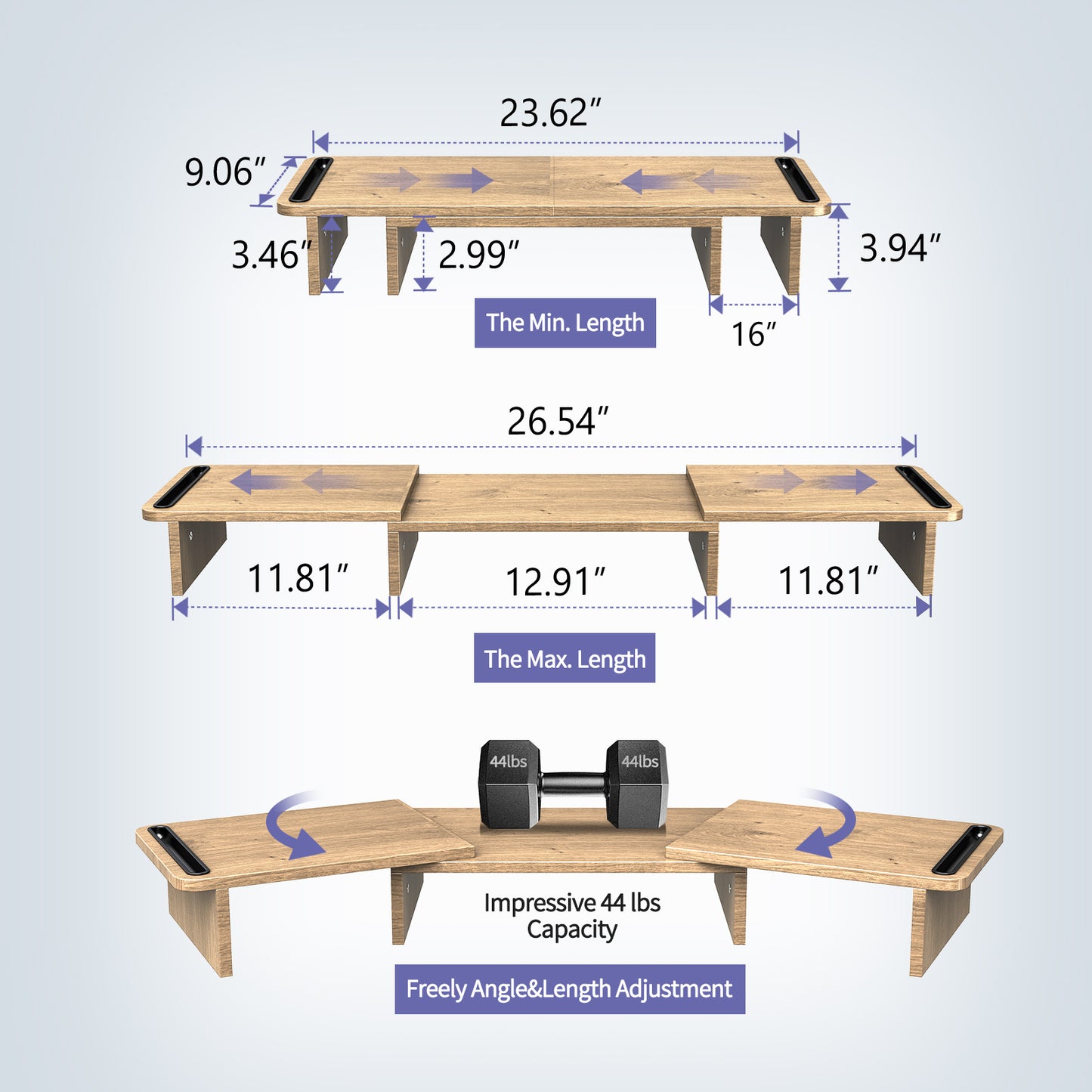 Dual Monitor Riser with 3 Shelf