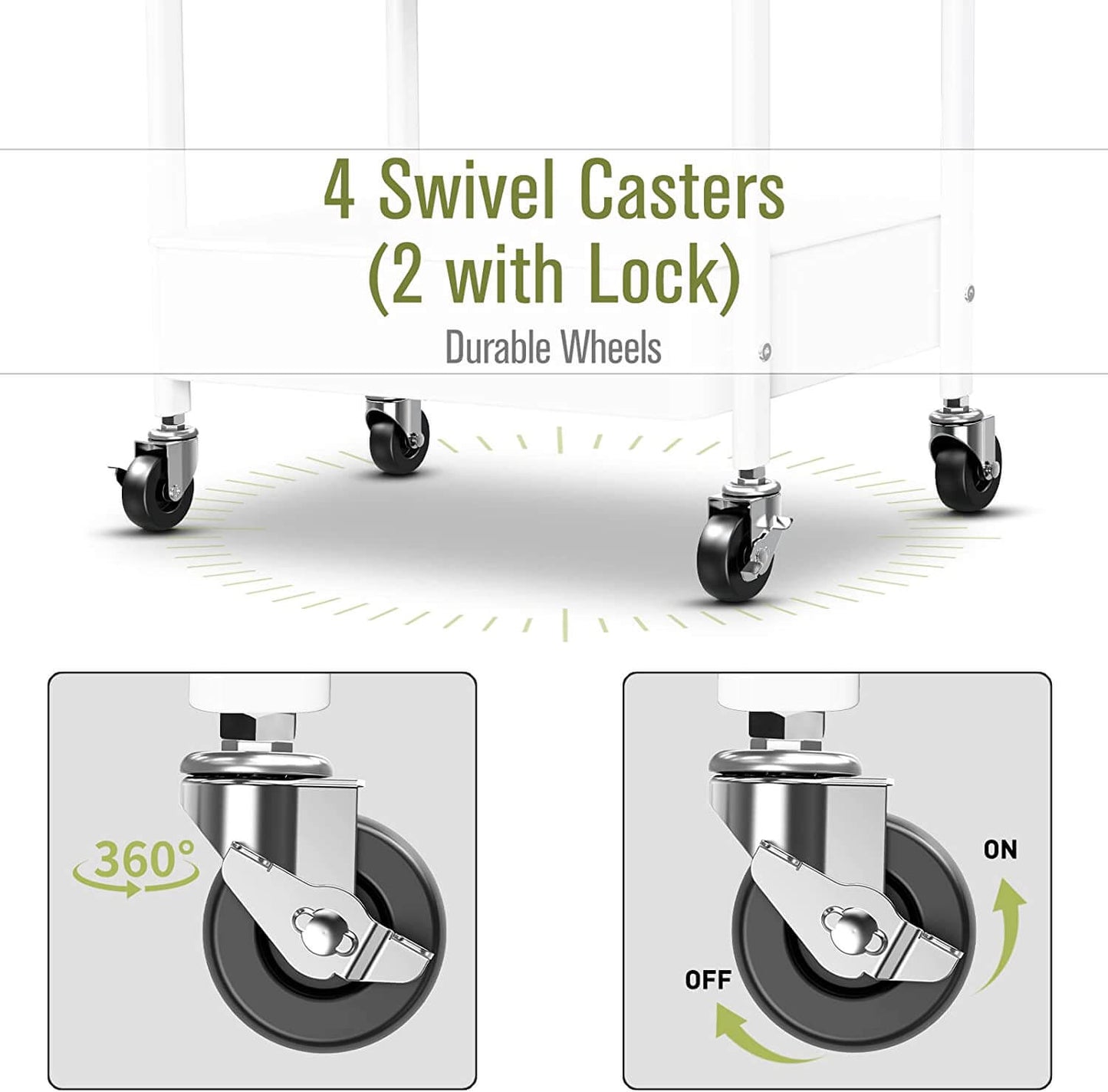 3 Tier Rolling Cart with Lockable Wheels