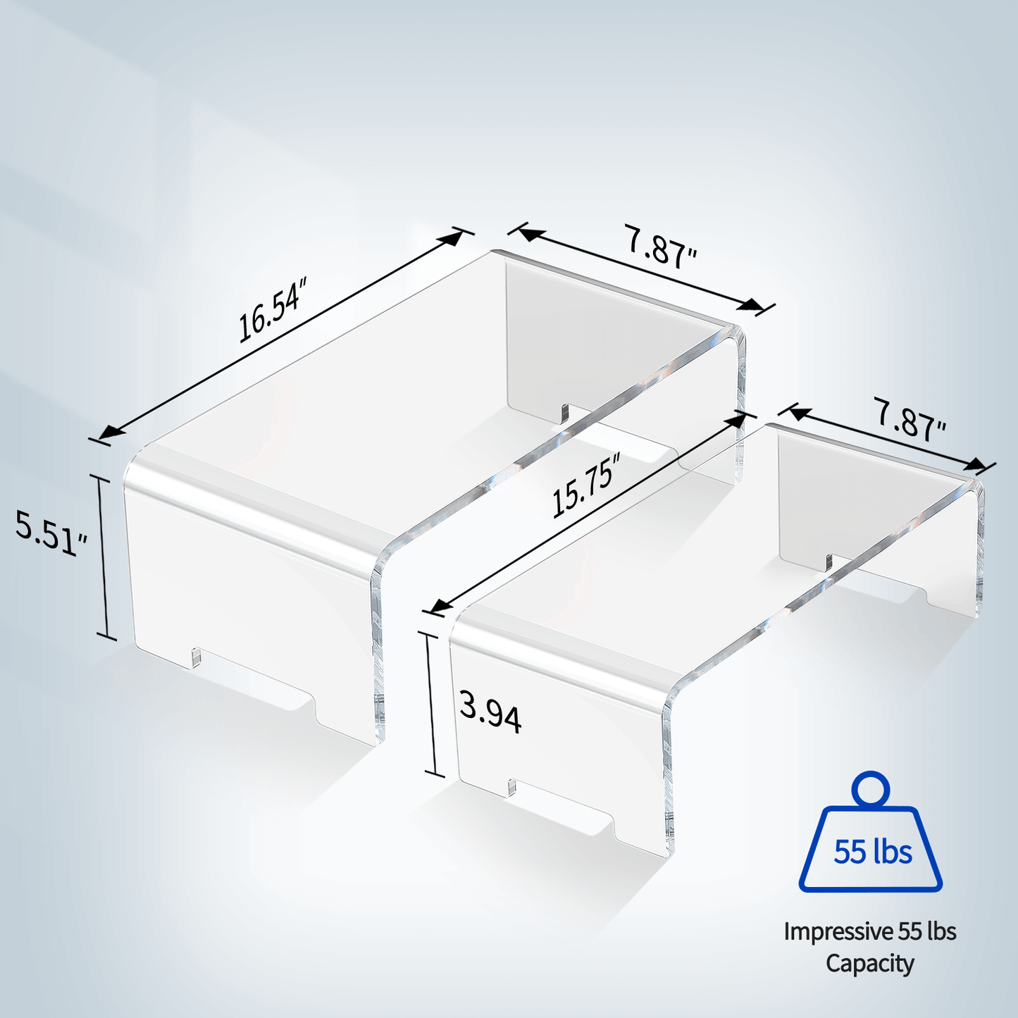 acrylic monitor riser loads up to 55 lbs