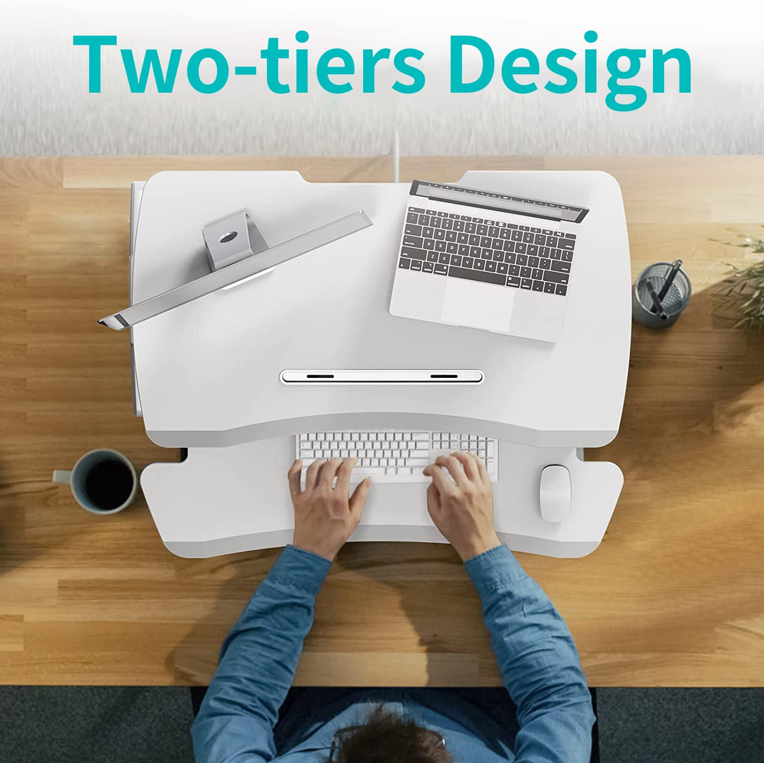 two tier desk riser White
