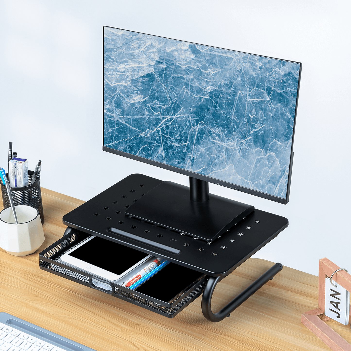 Zimilar U shaped Monitor Stand with Drawer 