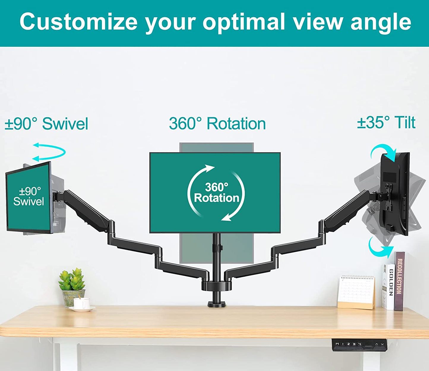 full motion triple monitor arm to customize your optimal view angle