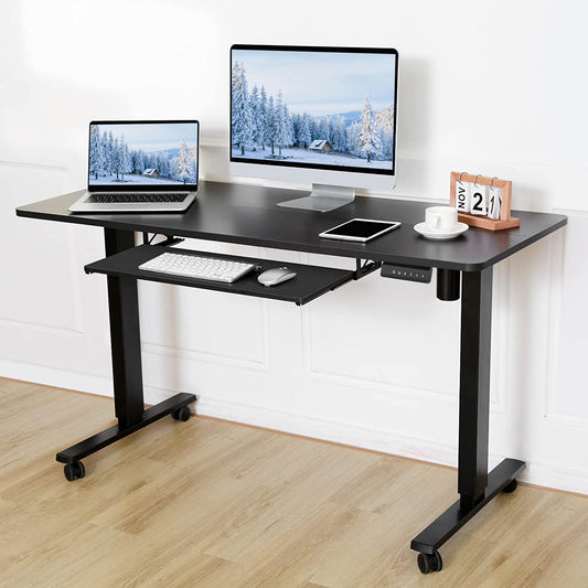SHW 32-Inch Height Adjustable Standing Desk Converter Riser Workstation  with Drawer, White 
