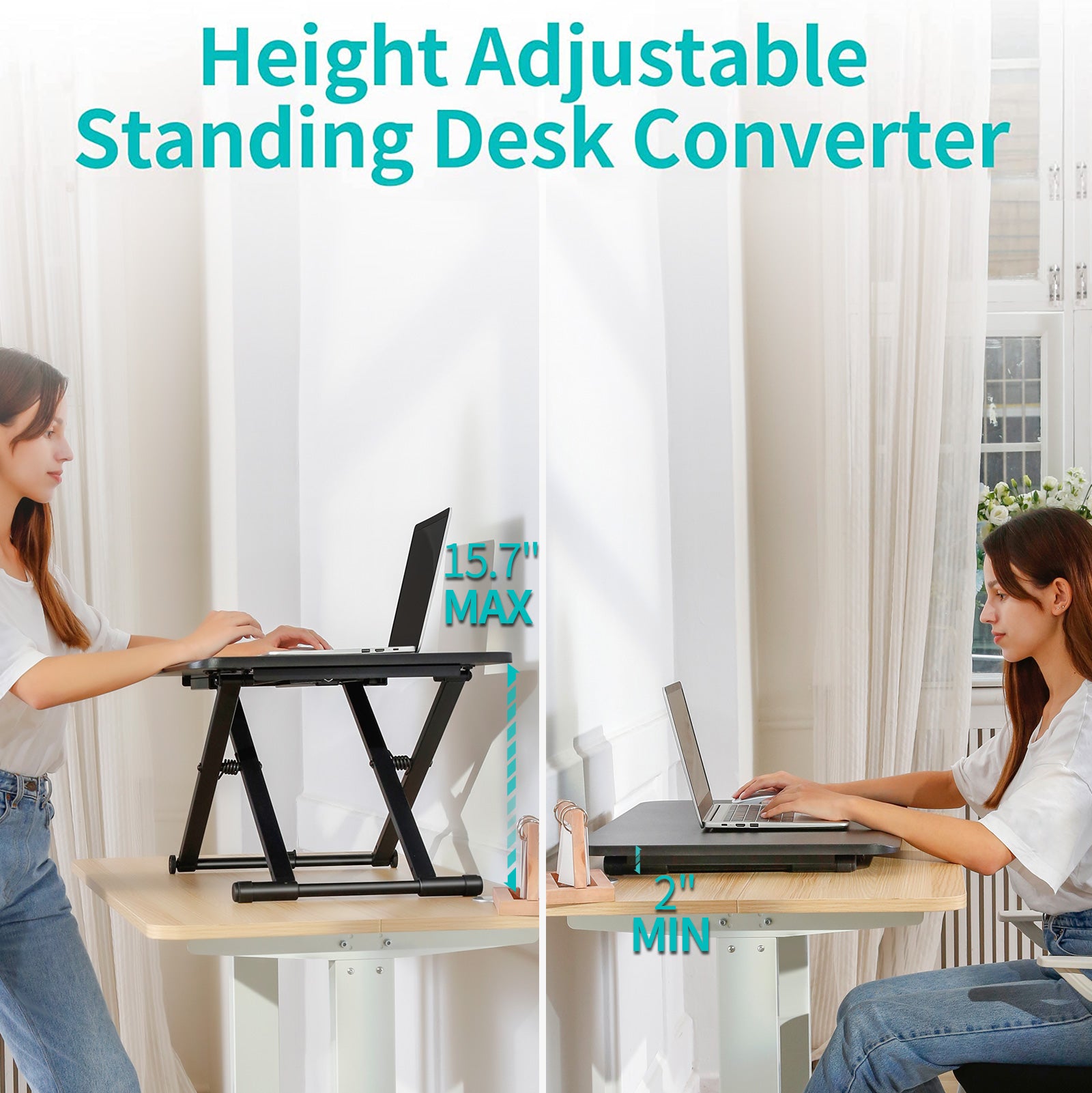 height adjustable standing desk converter from 2'' to 15.7''