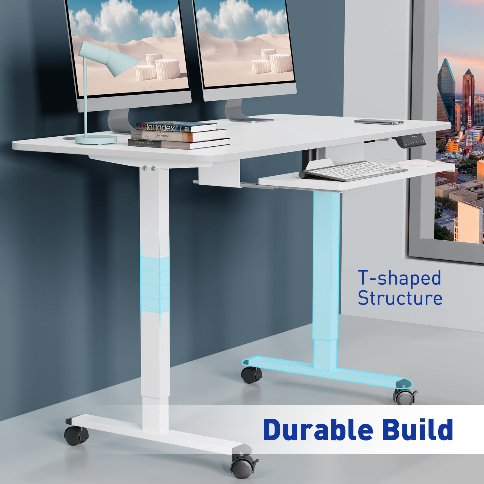 Adjustable standing desk discount with keyboard tray