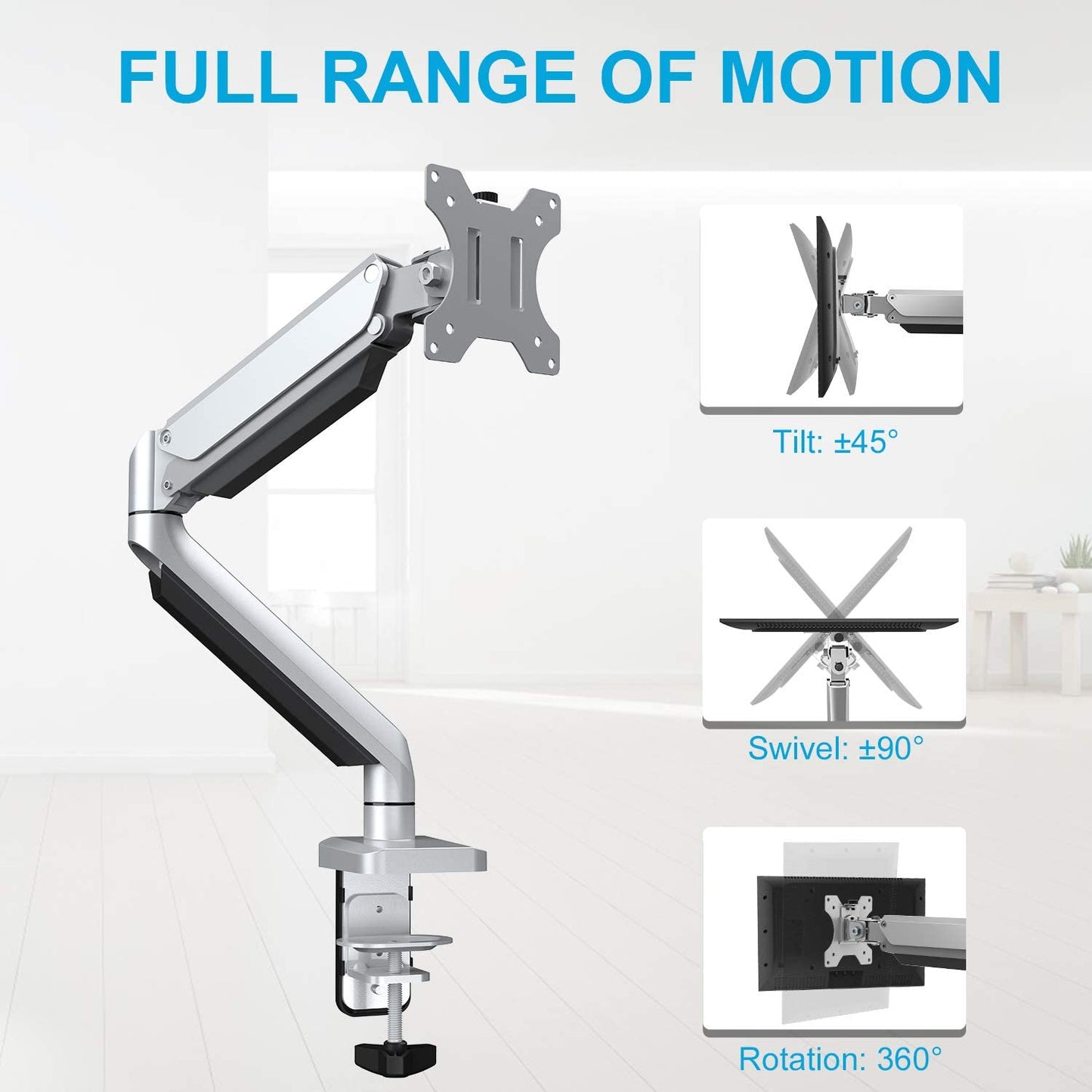 Single Arm monitor mount with full range of motion