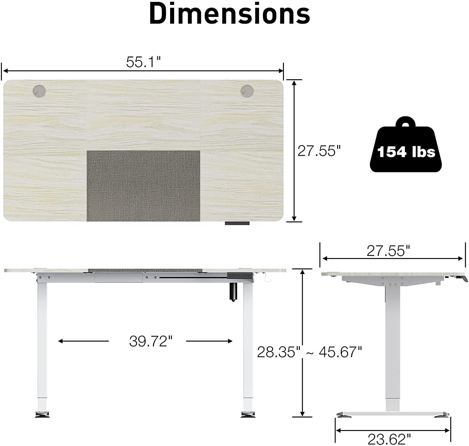 White +Oak 55 inch standing desk