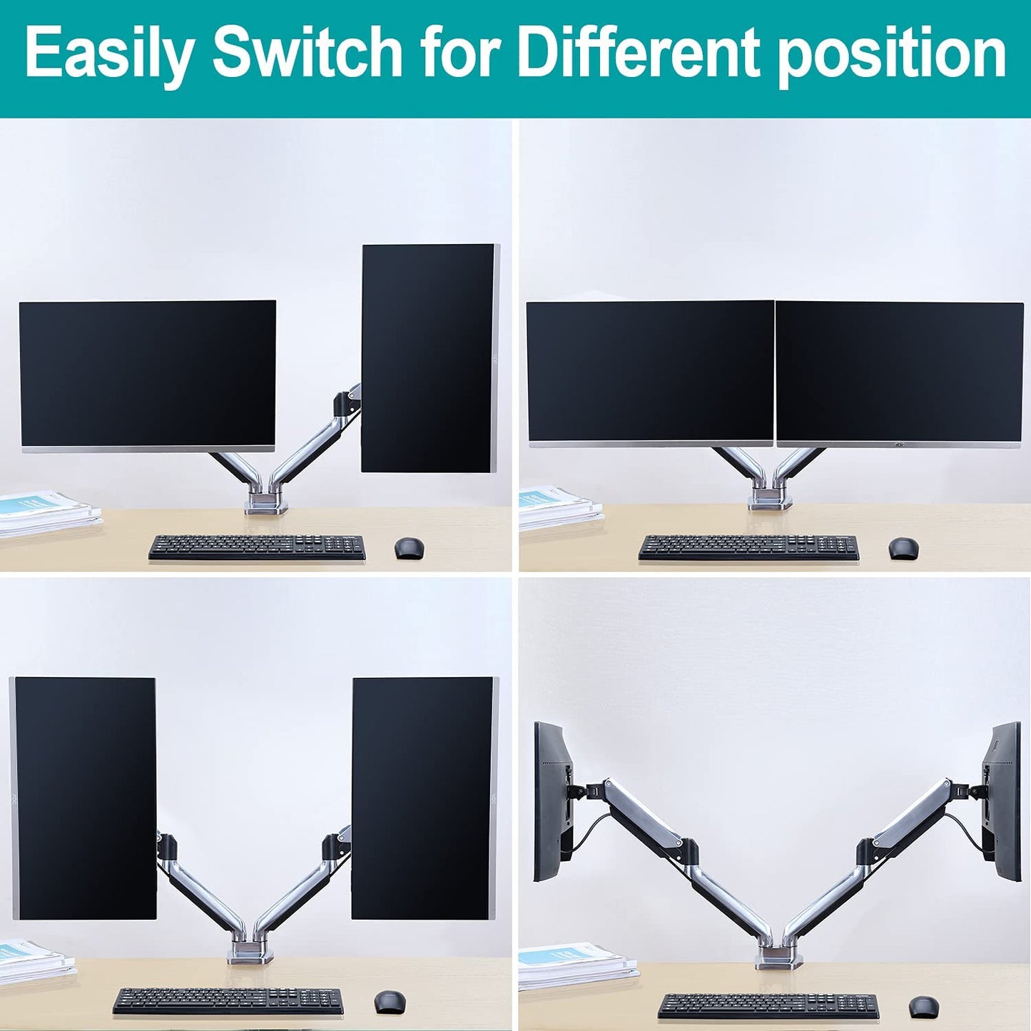 Dual Arms monitor mount switch monitor to portrait or lanscape direction