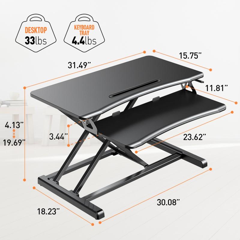 sit stand desk riser with 31.5'' desktop loading up to 33 lbs.