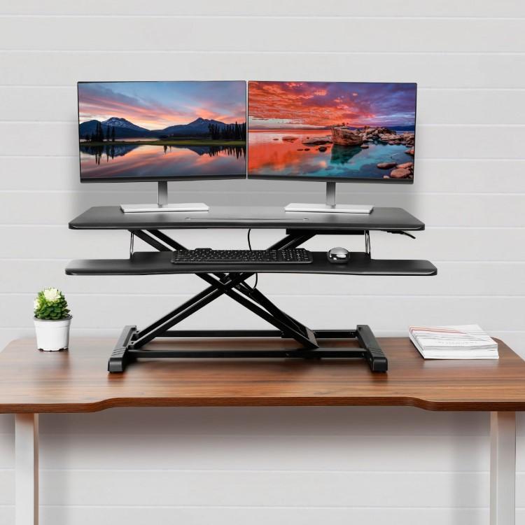 stand up desk converter accomodates up to 2 monitors