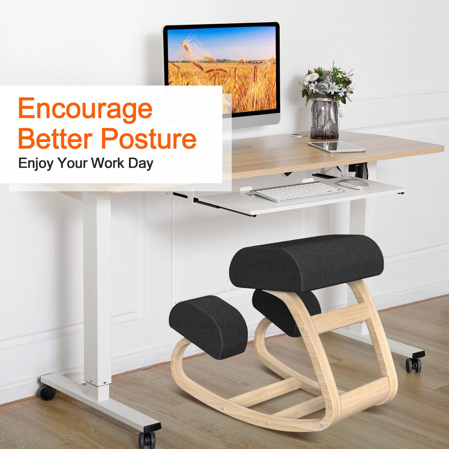 encourage better posture with a kneeling chair Black