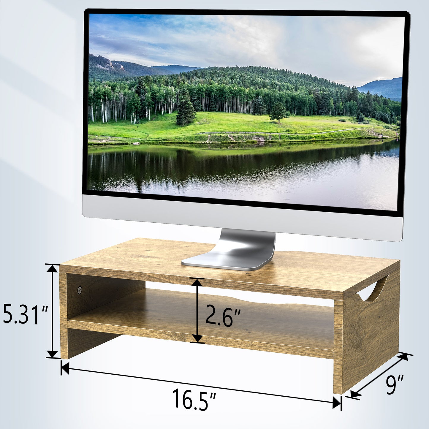 2 Tier Wooden Monitor Riser with Storage