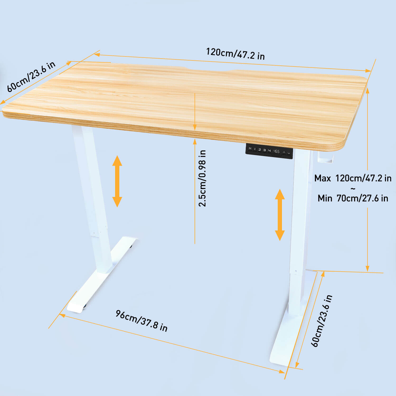Oak Top standing desk with white frame