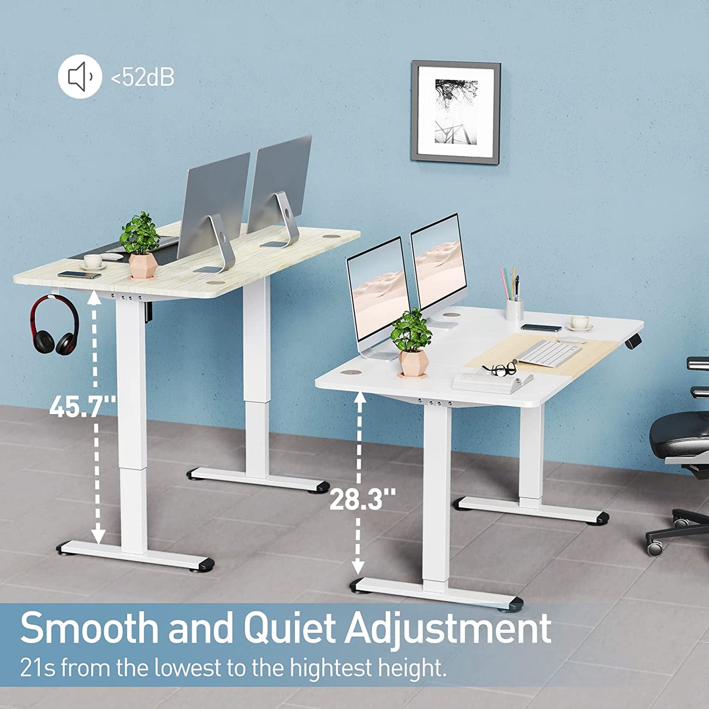 White +Oak height adjustable standing desk from 28.3''-45.7''