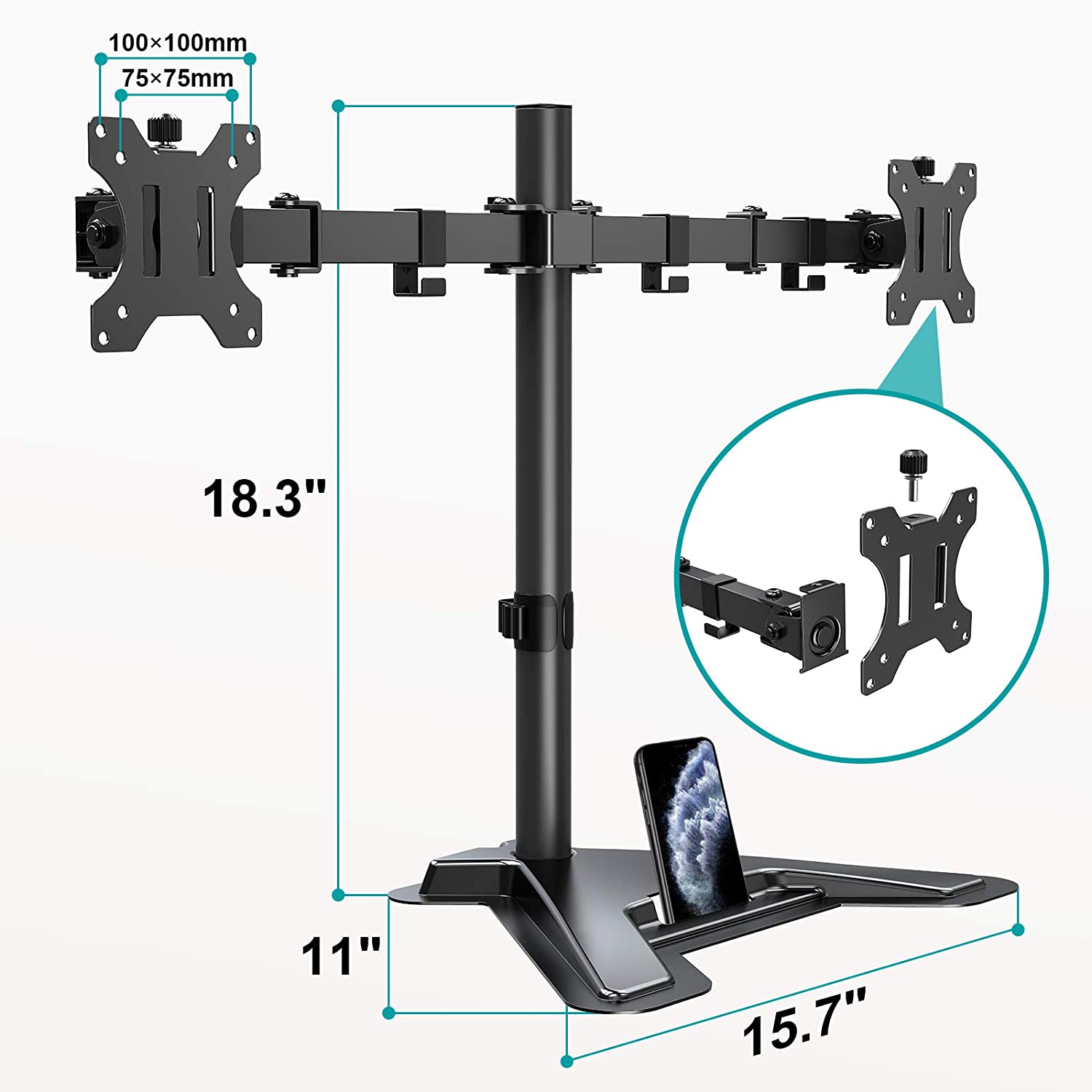 Dual Arms vesa dual monitor desk stand for 75×75 and 100×100 hole pattern