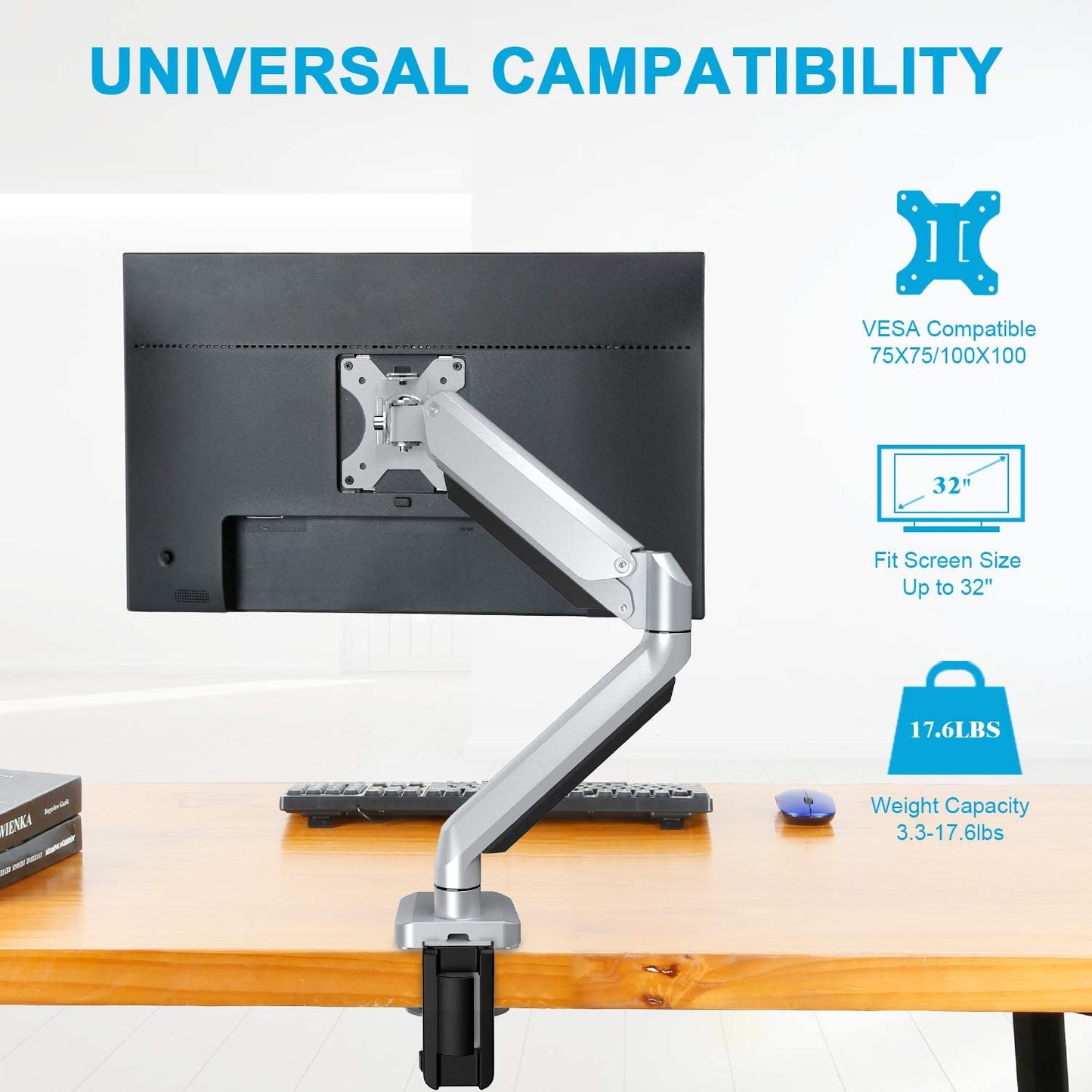 Single Arm universal monitor arm mount for screen up to 32 inch