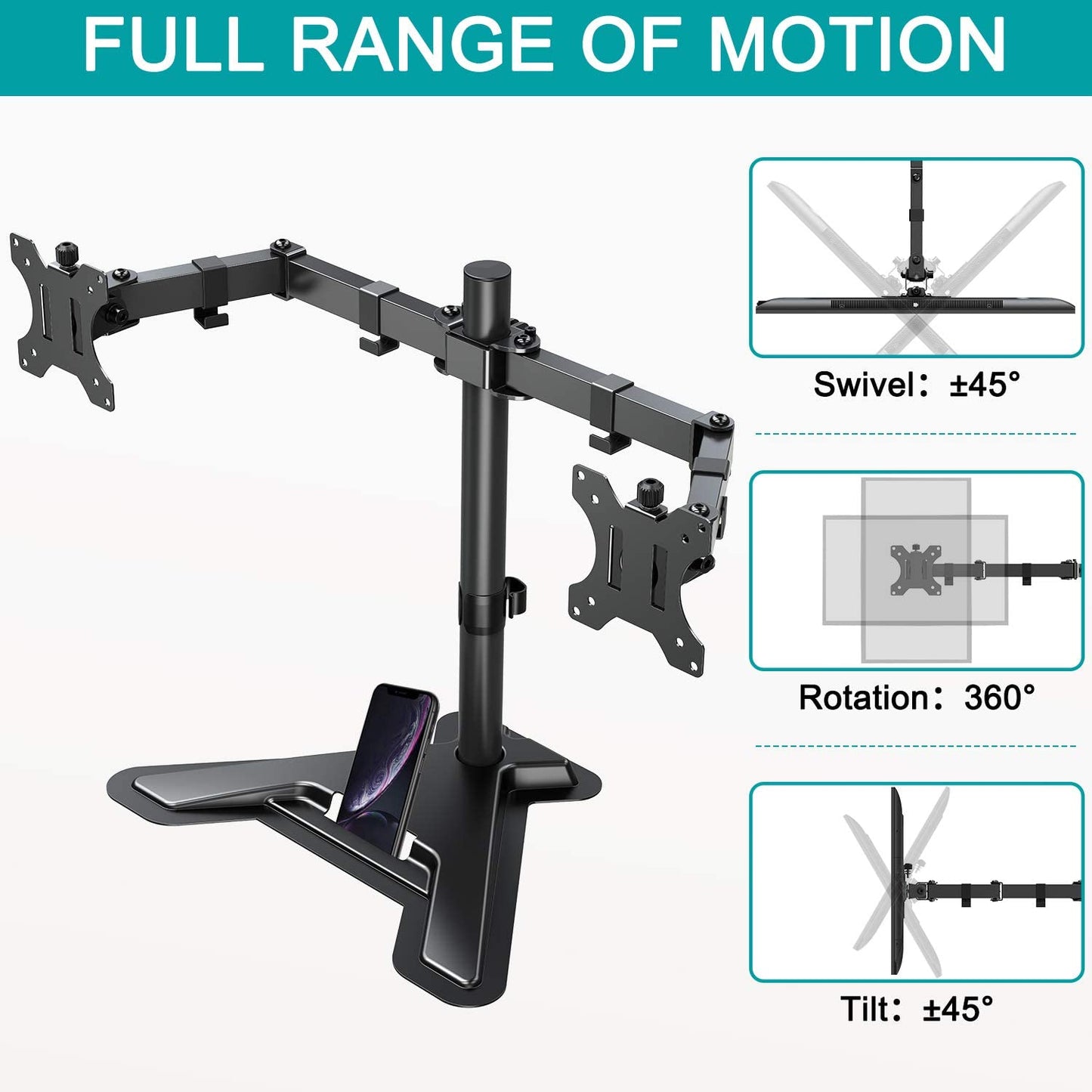 Dual Arms dual computer stand with 2 fully articulating arms