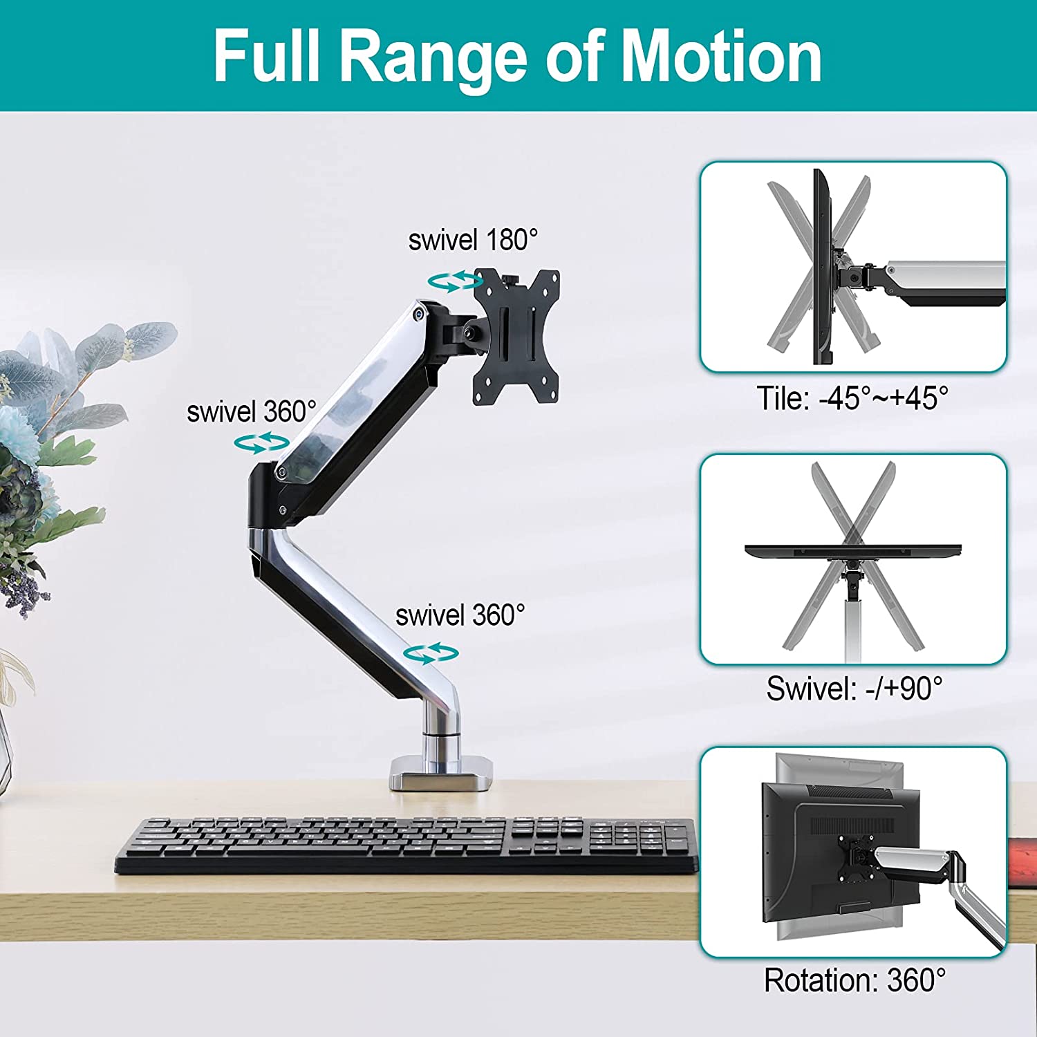 Single Arm full motion computer monitor mount for a better viewing angle