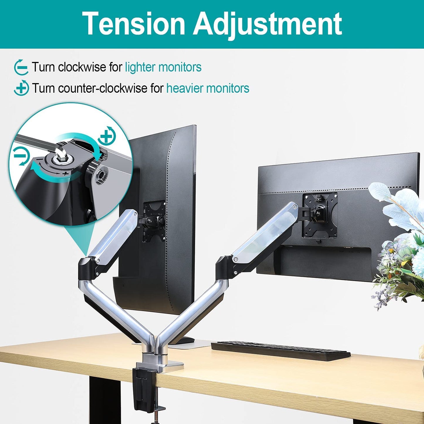 Dual Arms dual monitor arm desk mount with gas spring for effortless adjustment