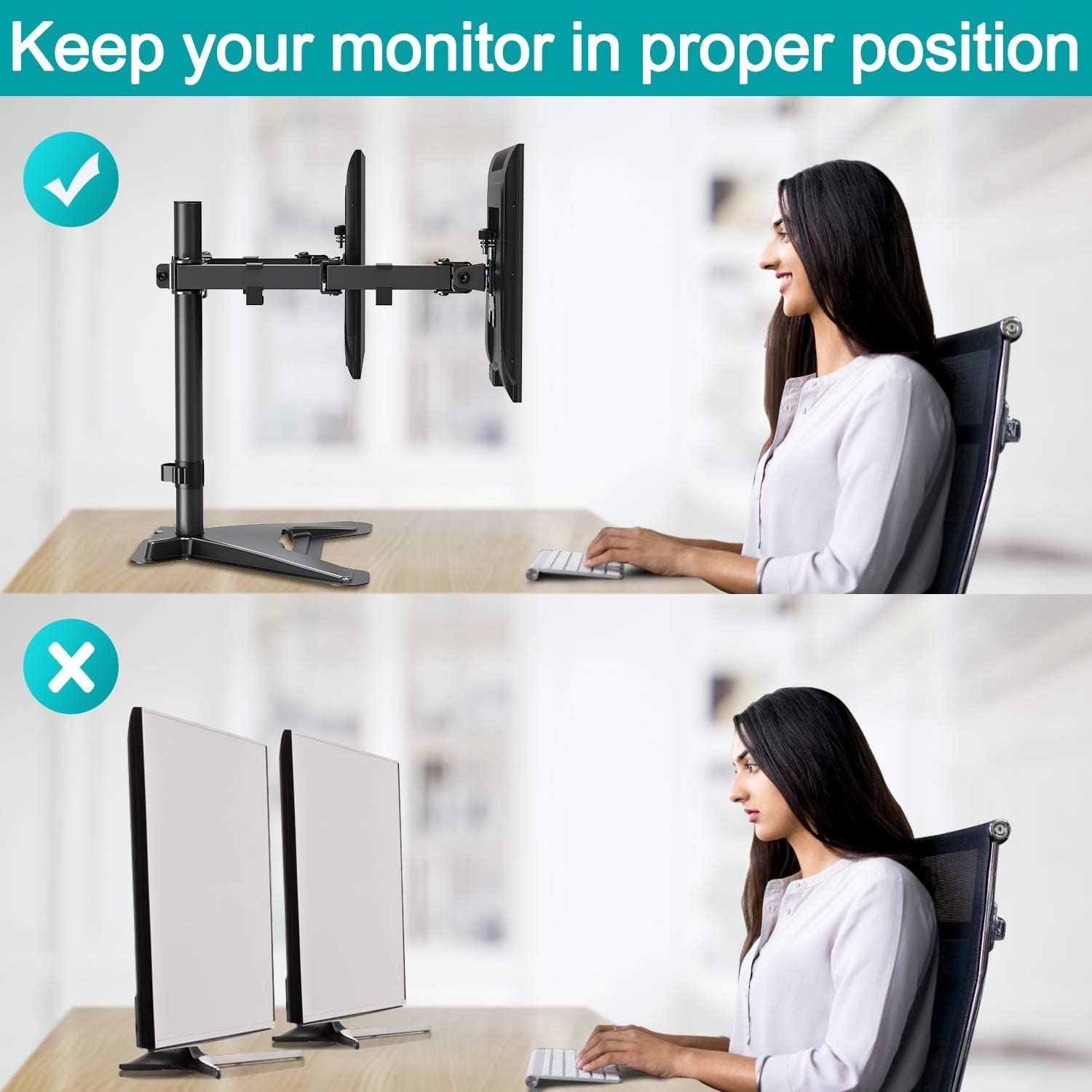 Dual Arms ergonomics monitor desk stand