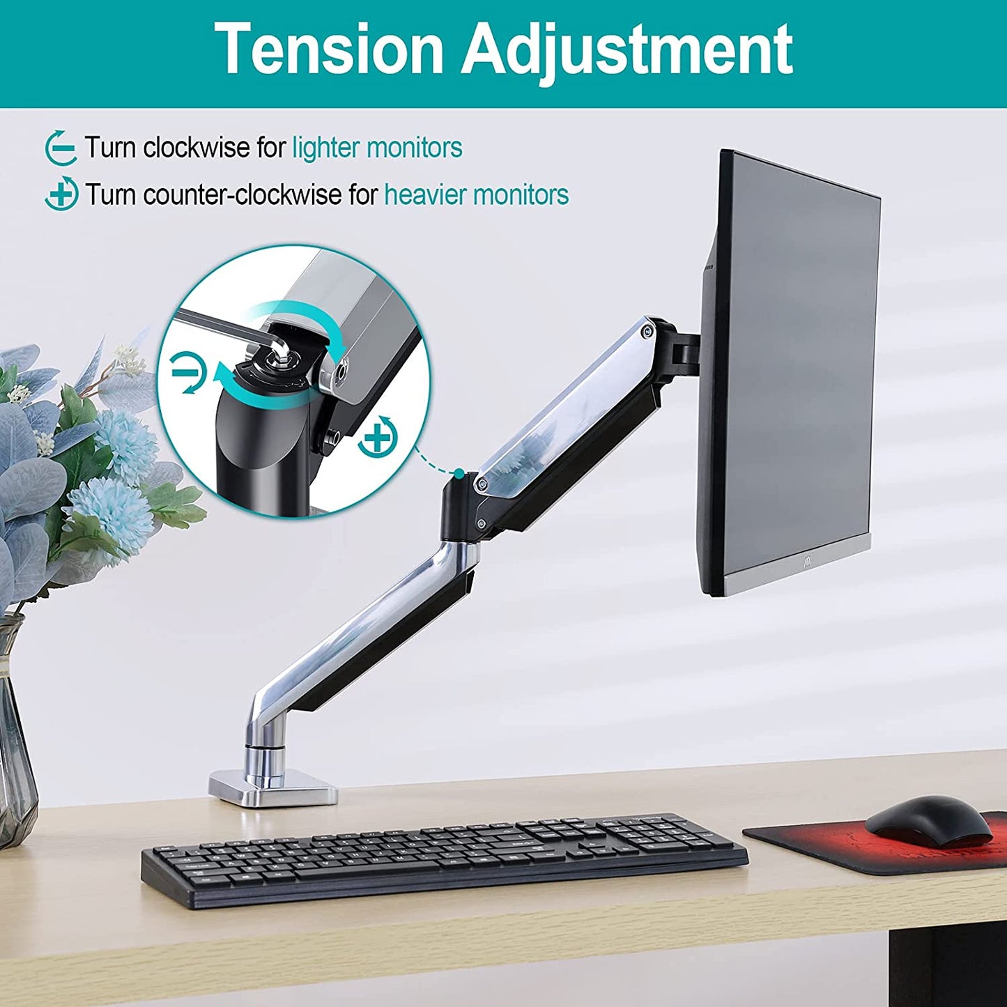 Single Arm gas spring monitor arm to adjust the monitor effortlessly