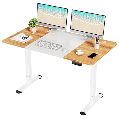 Deep Oak + White Motorized Standing Desk